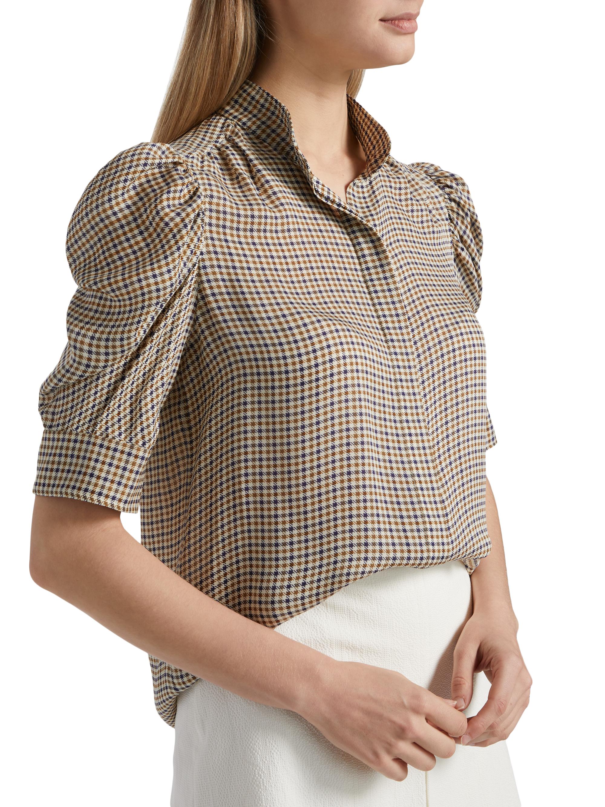 Frame Gillian Houndstooth Silk Top | Saks Fifth Avenue