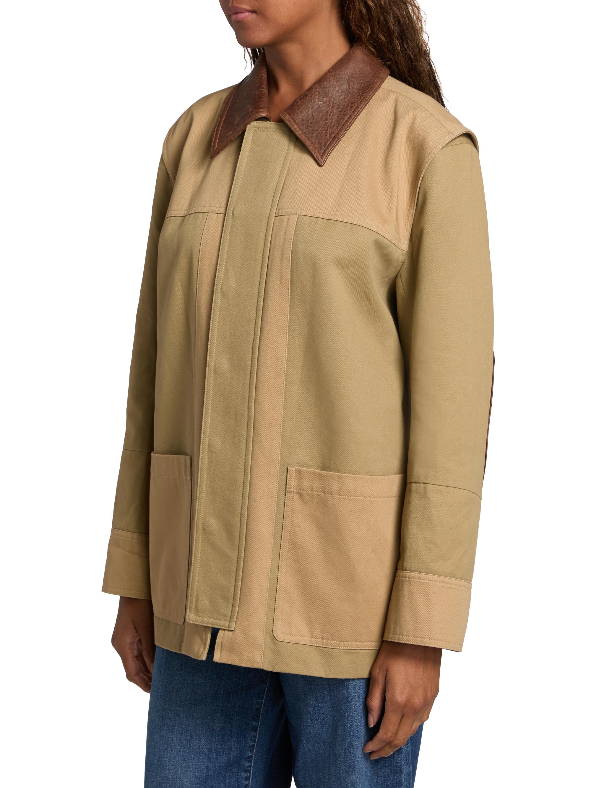 FRAME Leather-Collar Cottan Canvas Chore Jacket | Saks Fifth Avenue