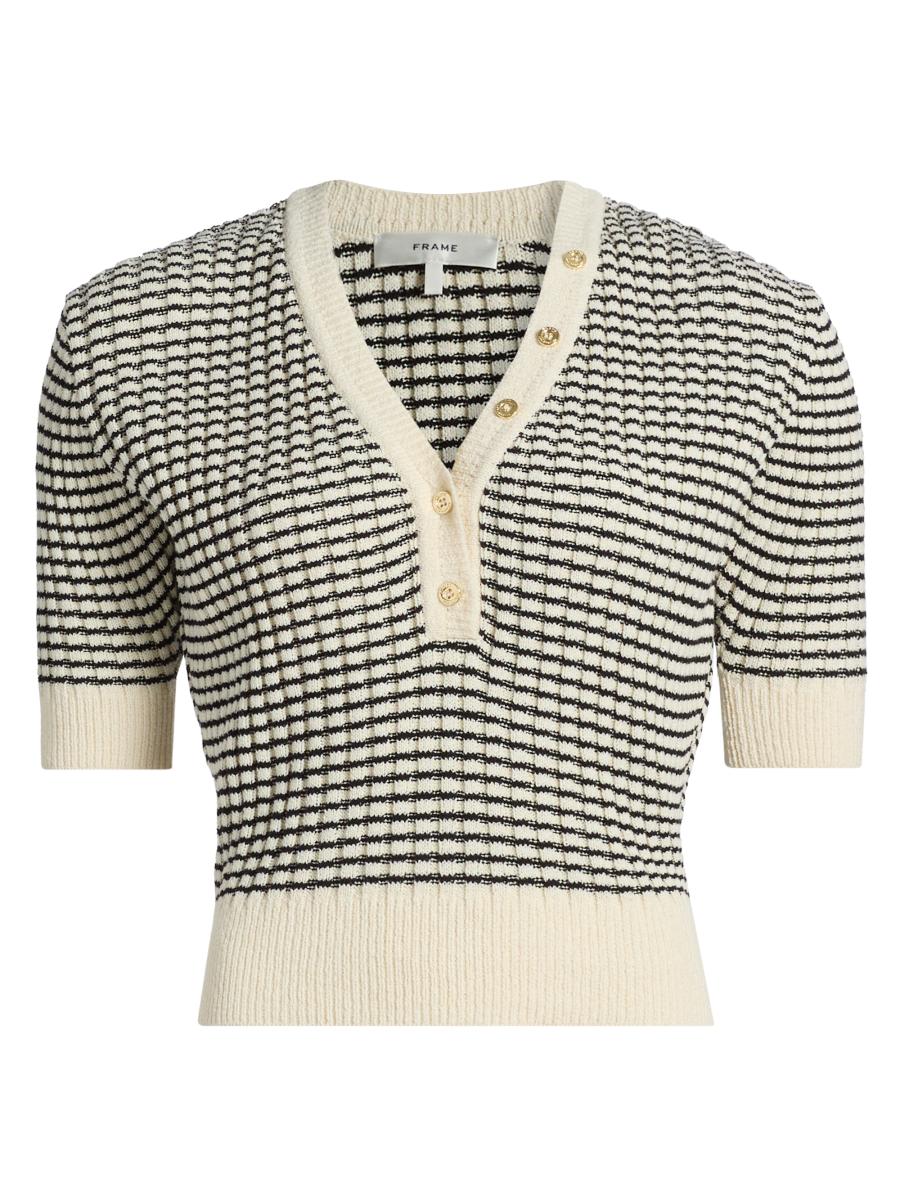 Frame Women's Striped V-neck Short-sleeve Sweater In Multi