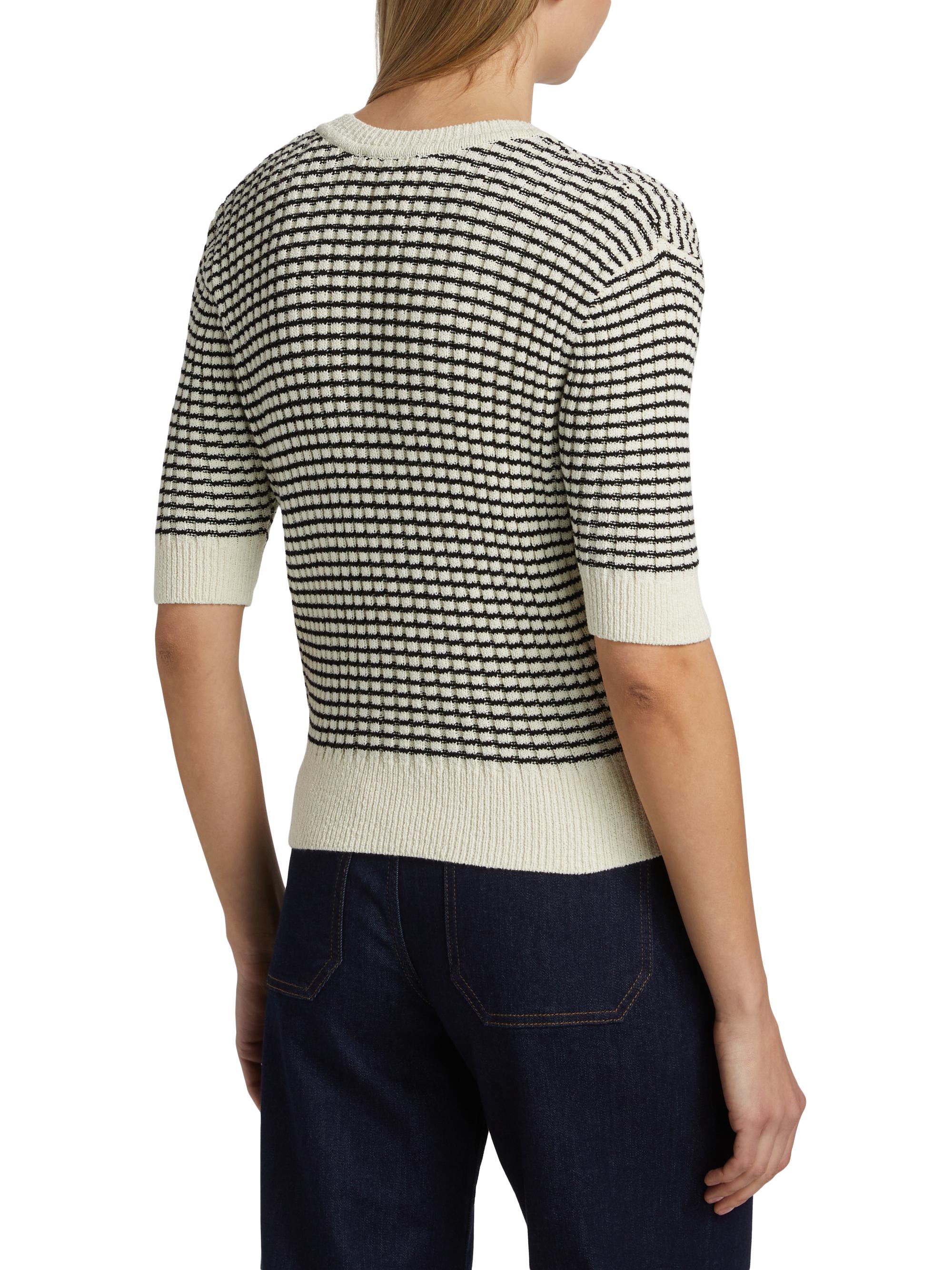 FRAME Striped V-Neck Short-Sleeve Sweater | Saks Fifth Avenue