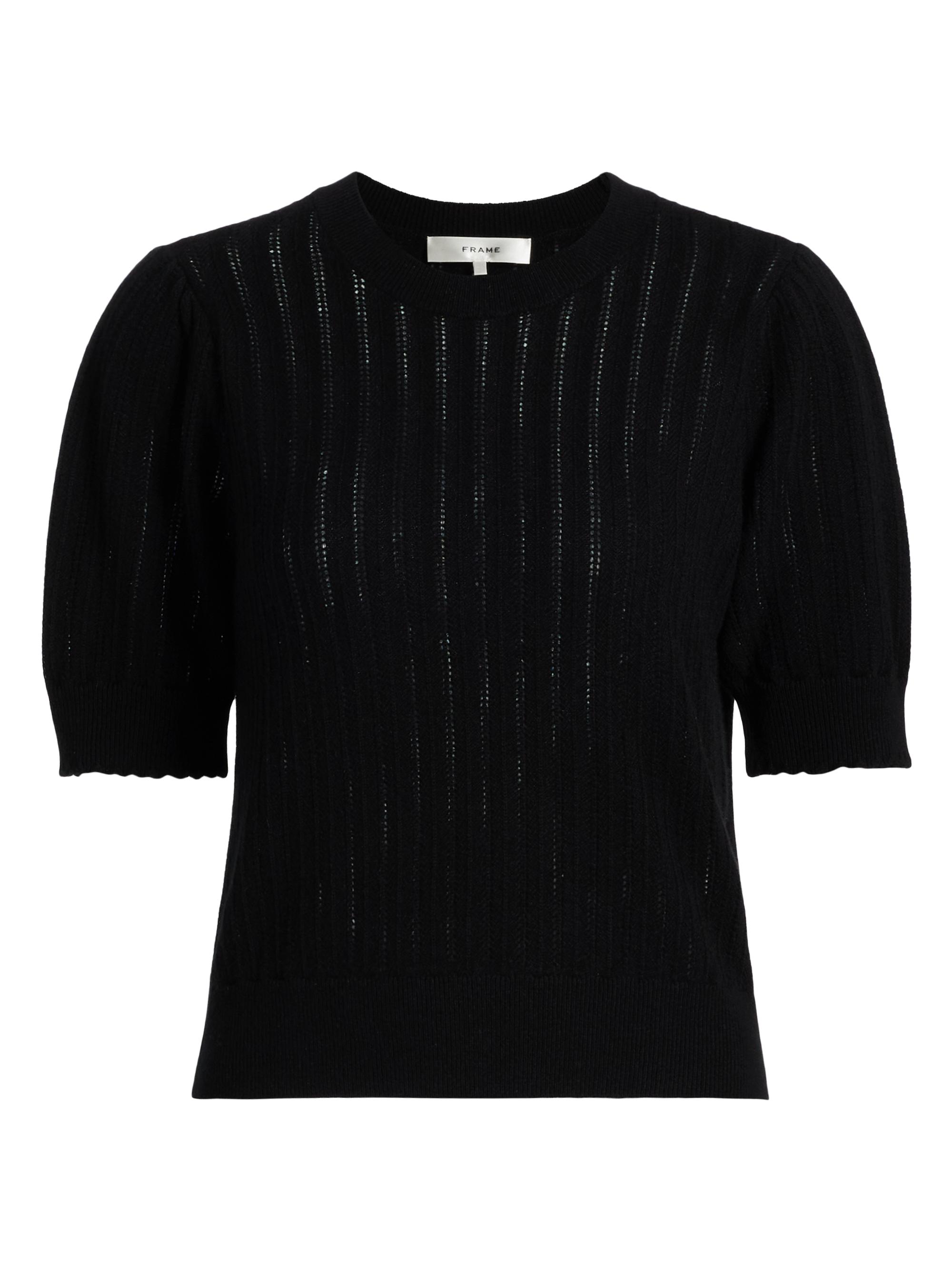 Ladder Pointelle Cashmere Short-Sleeve Sweater