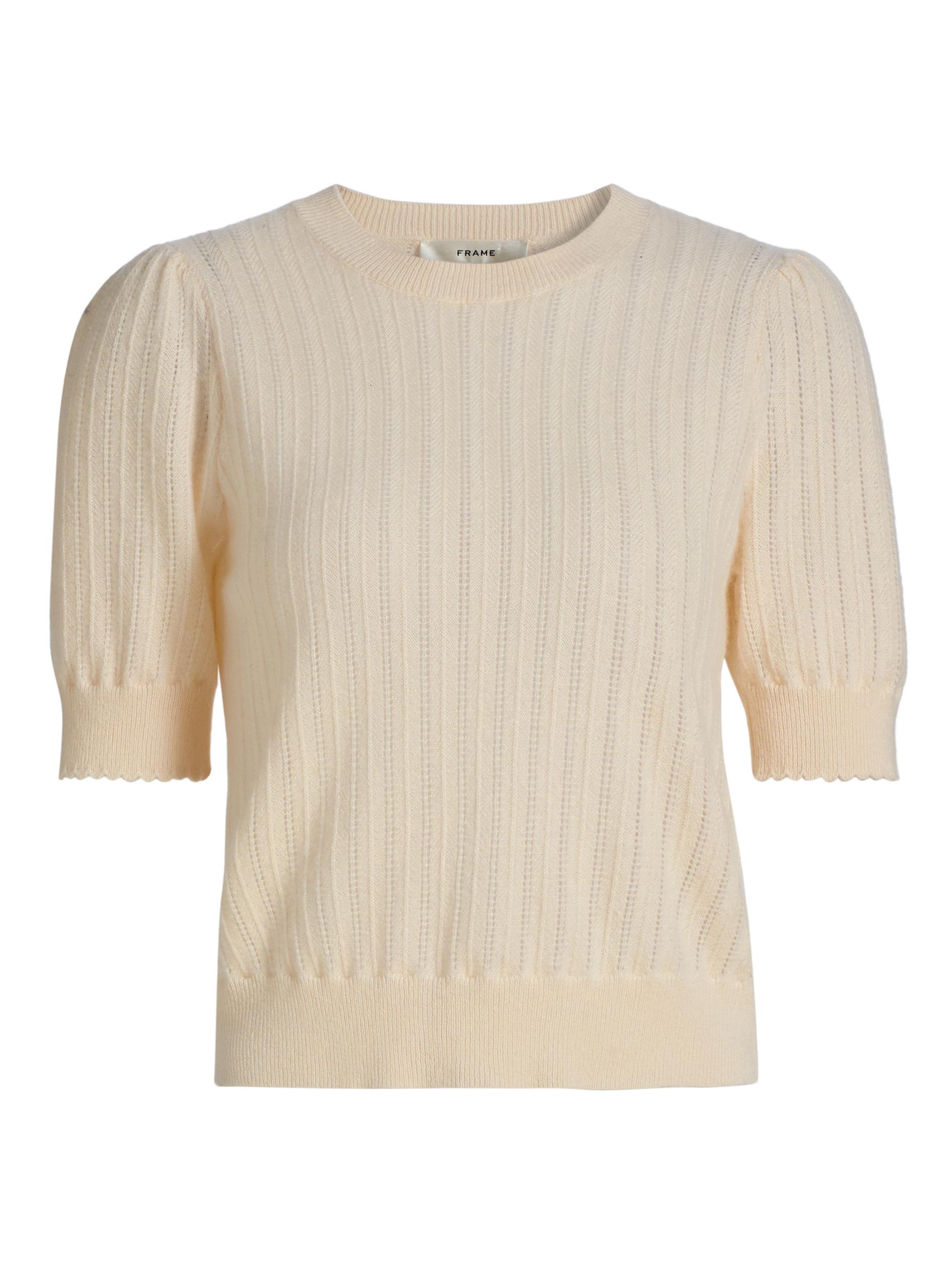 FRAME Women's Ladder Pointelle Cashmere Short-Sleeve Sweater - Cream | Thumbnail 8