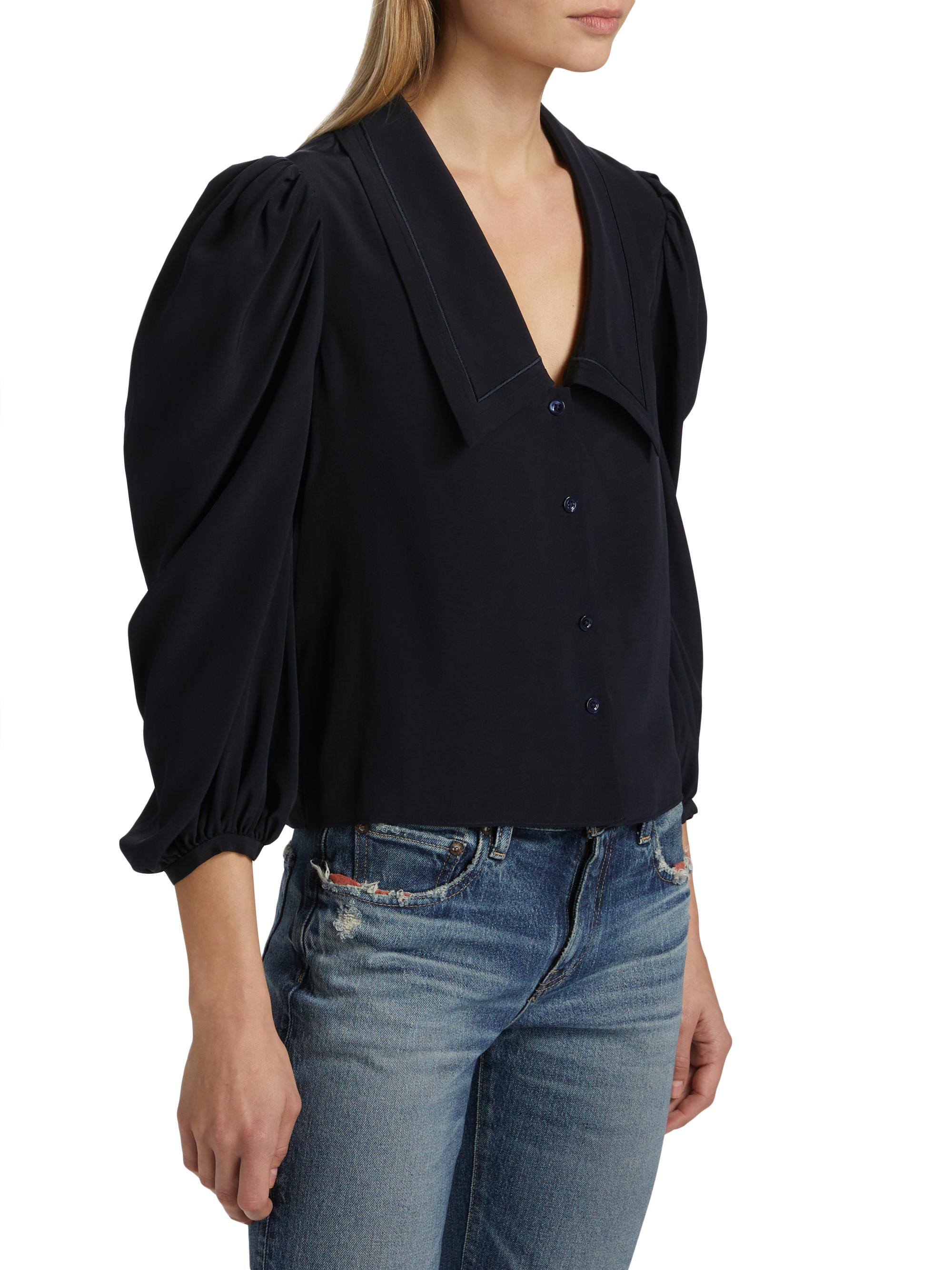 FRAME The Sailor Silk Long-Sleeve Blouse | Saks Fifth Avenue