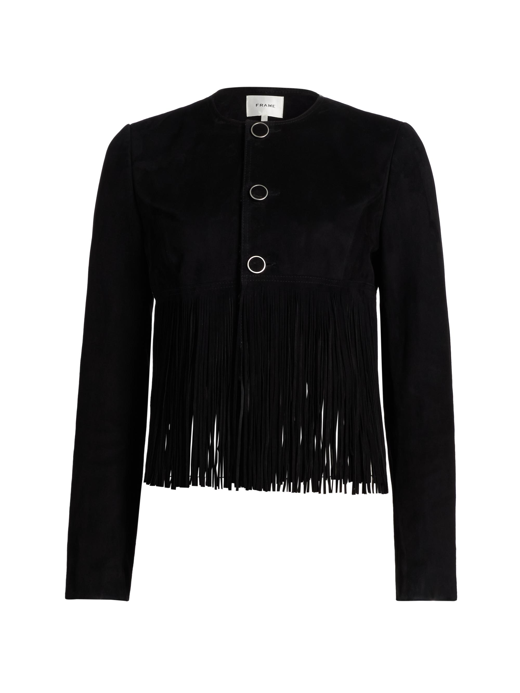 FRAME Women's The Saddle Fringed Suede Jacket - Black