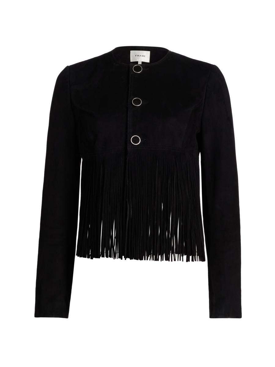 Frame Women's The Saddle Fringed Suede Jacket In Black