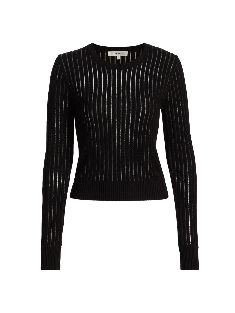 Frame Women's Sheer Striped Cotton Sweater In Black