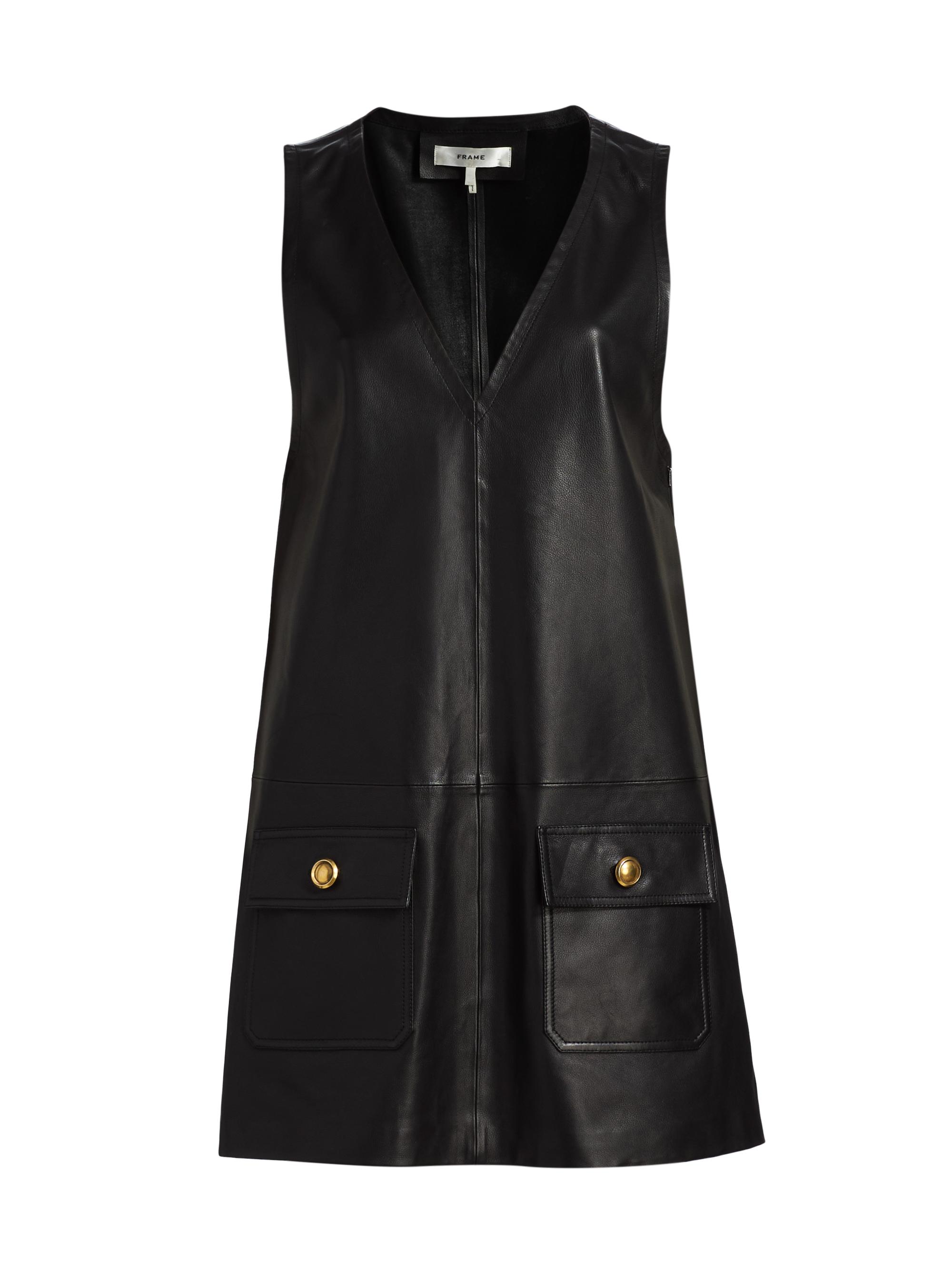 FRAME Women's Leather Pinafore Minidress - Black