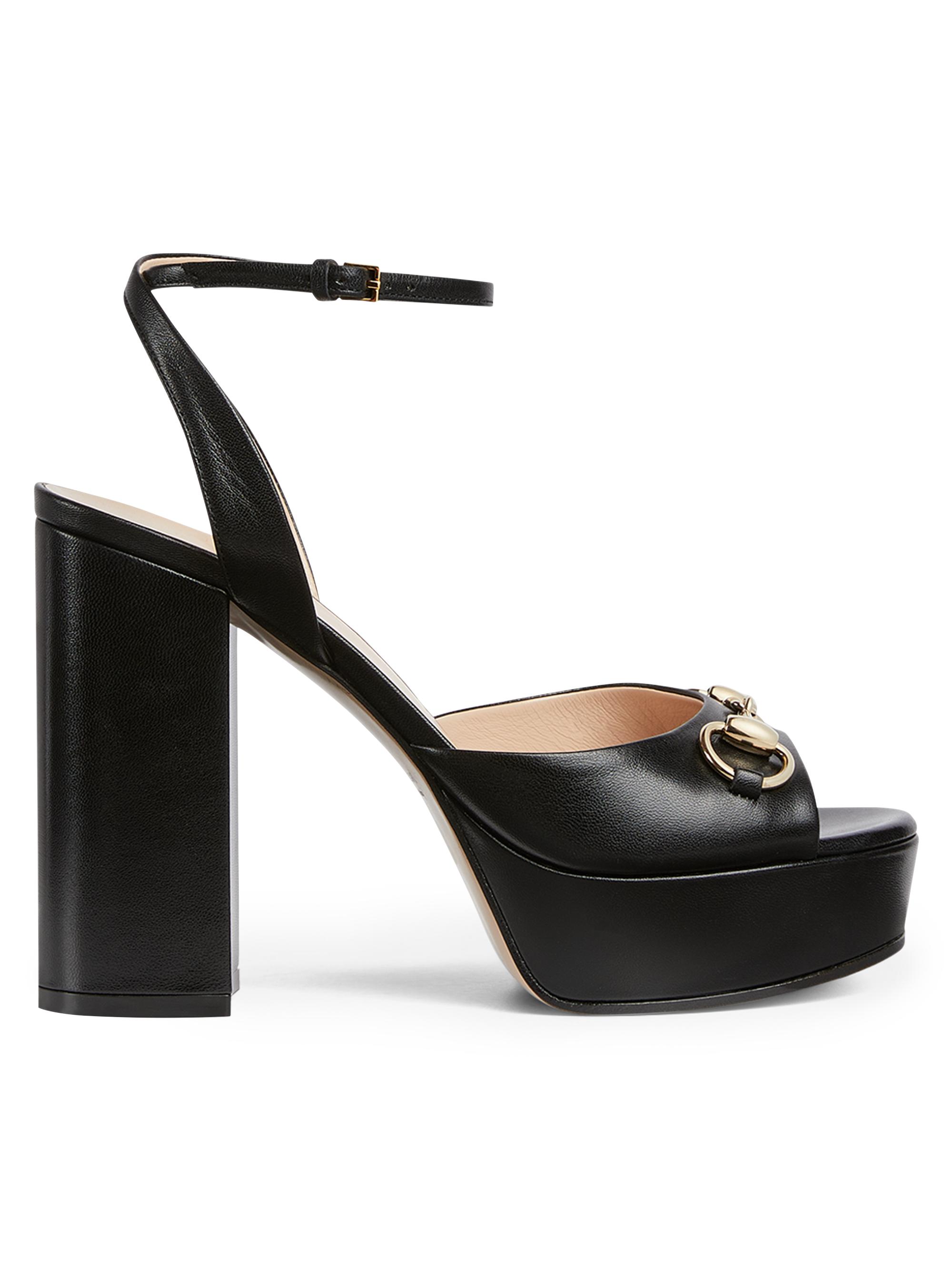 Gucci Women's 115MM Horsebit Leather Platform Sandals - Black