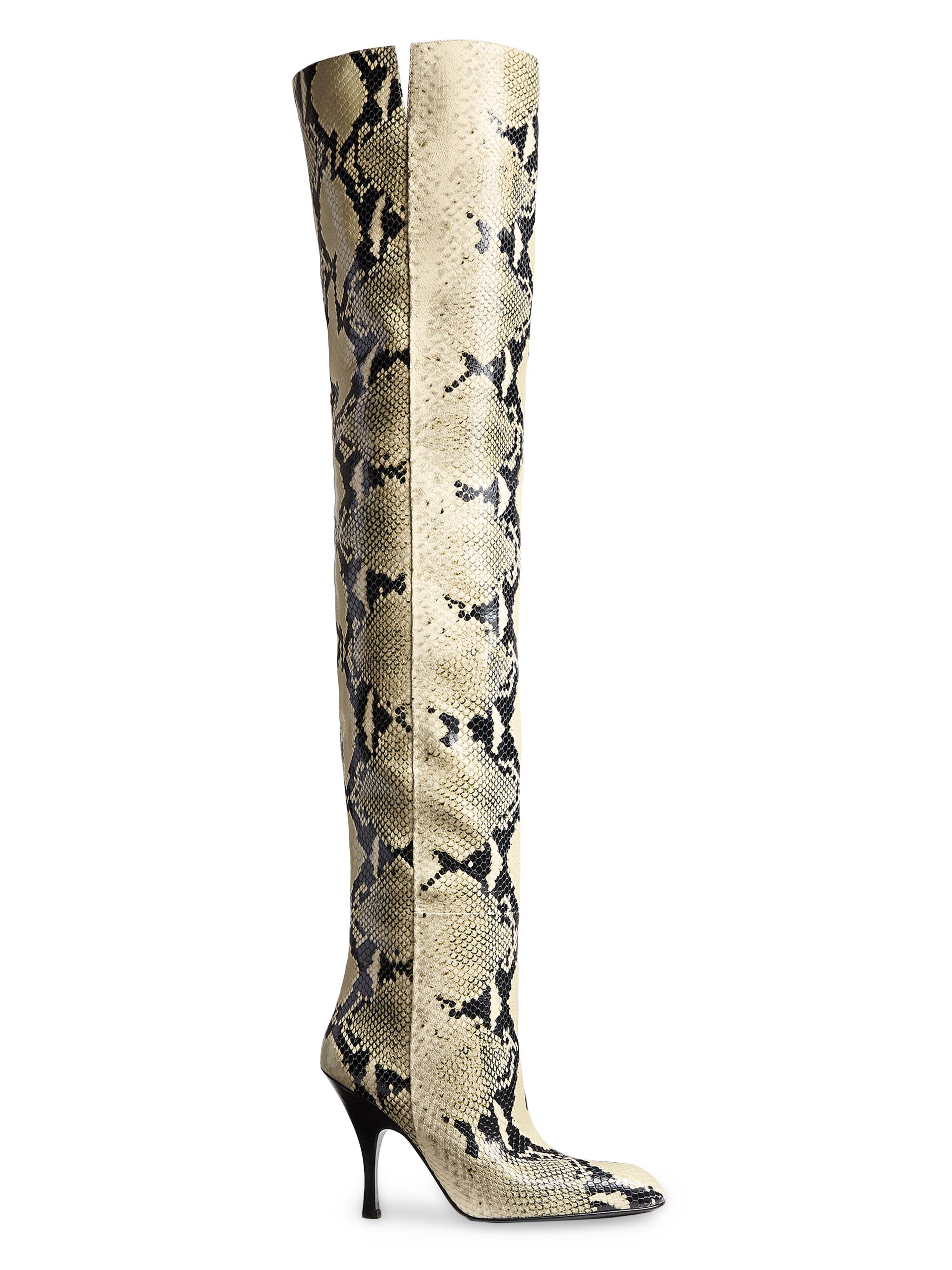 Khaite Women's Colt 100MM Snake-Embossed Over-the-Knee Boots - Natural
