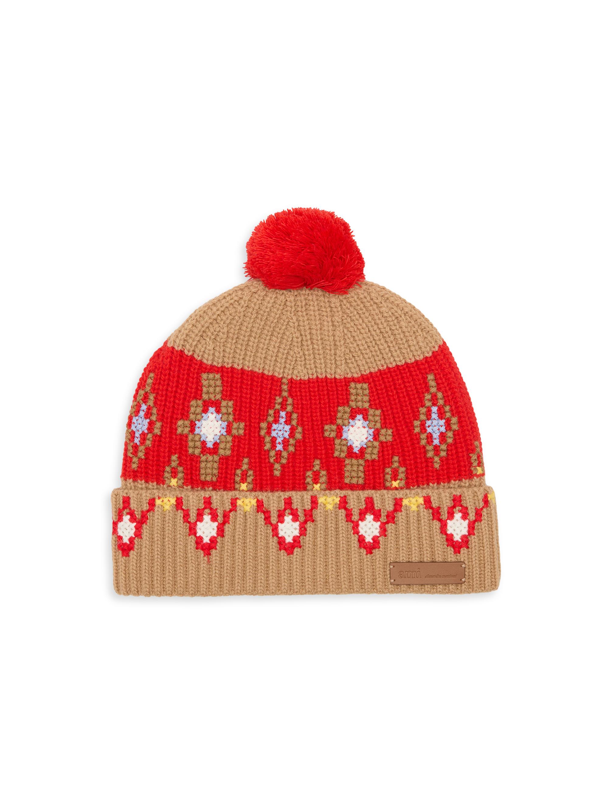 AMI Paris Men's Intarsia-Knit Wool Beanie - Camel Red