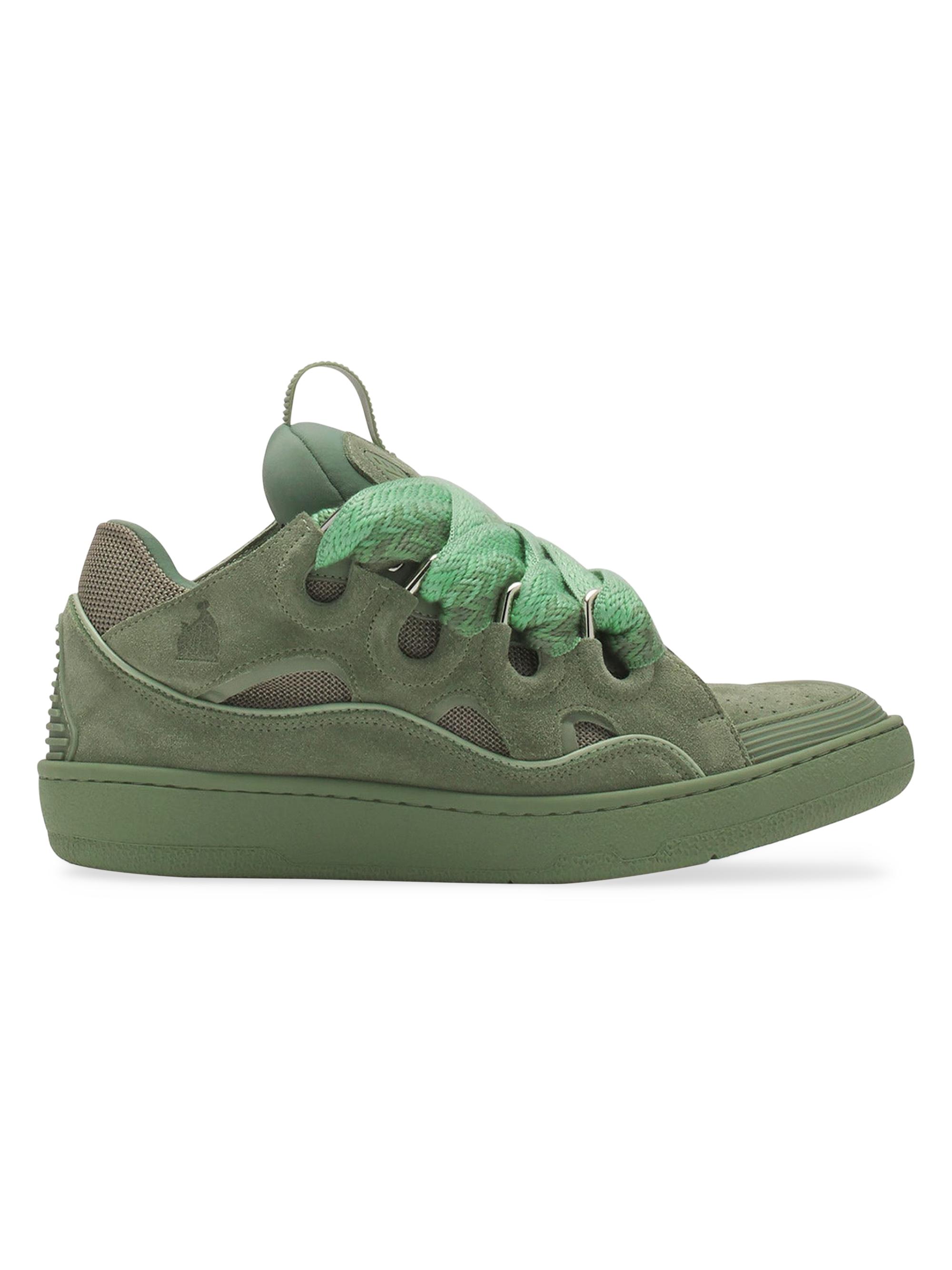 Lanvin Curb Leather Sneakers - Vert De Gris