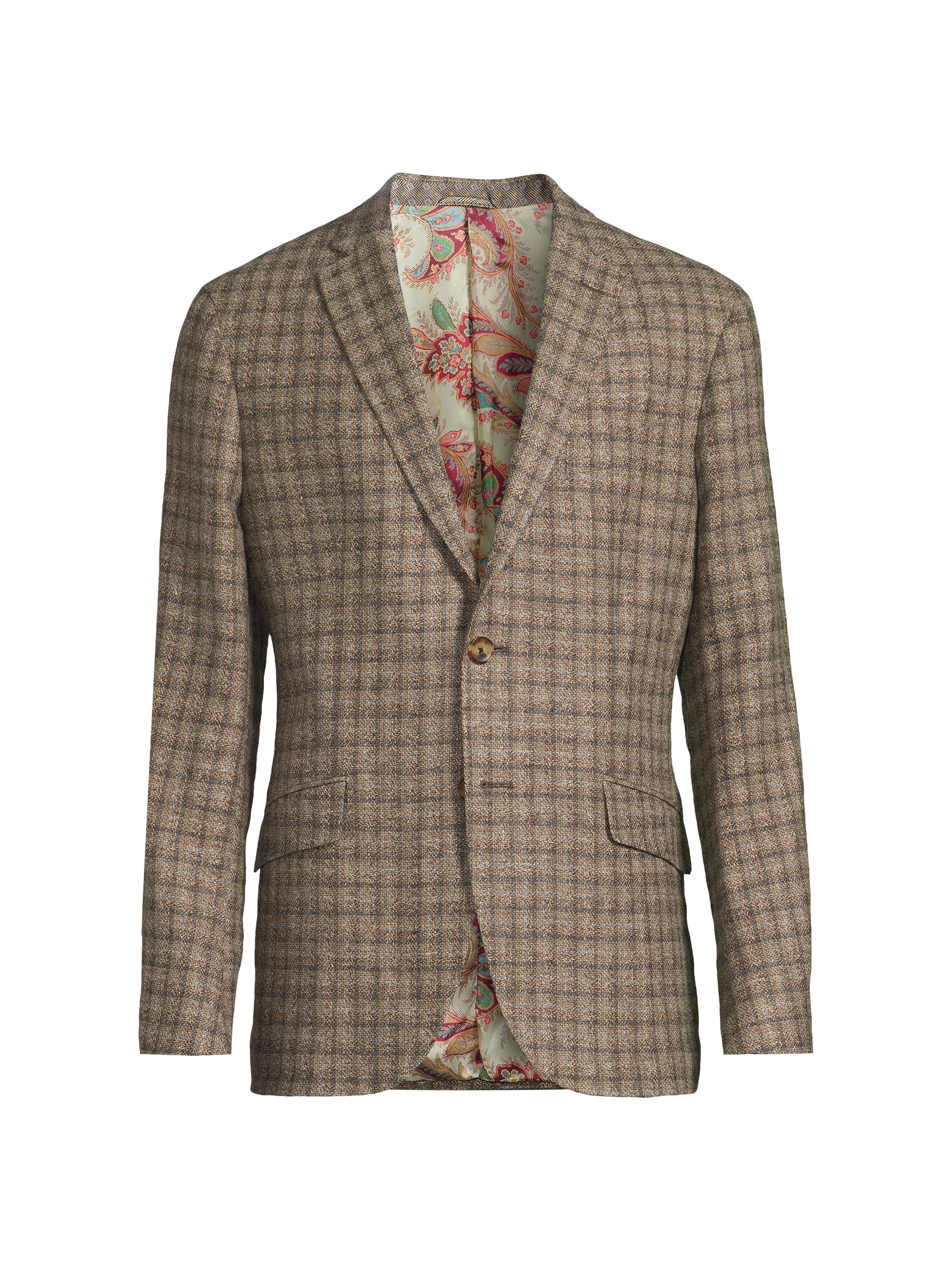 Etro Men's J Check Wool-Blend Blazer - Multi Beige Base