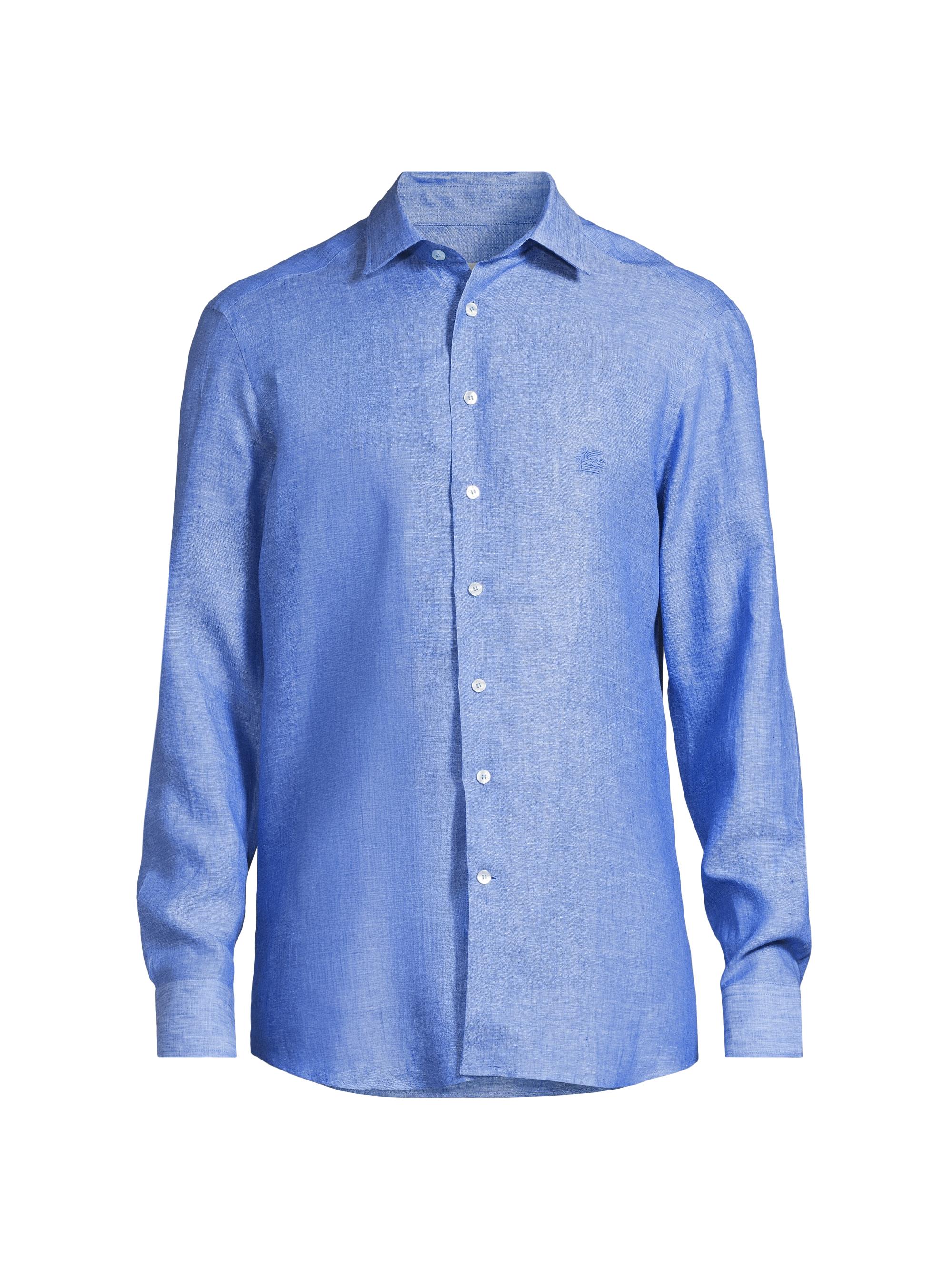 Etro Men's High Simmer Linen Shirt - Pale Blue