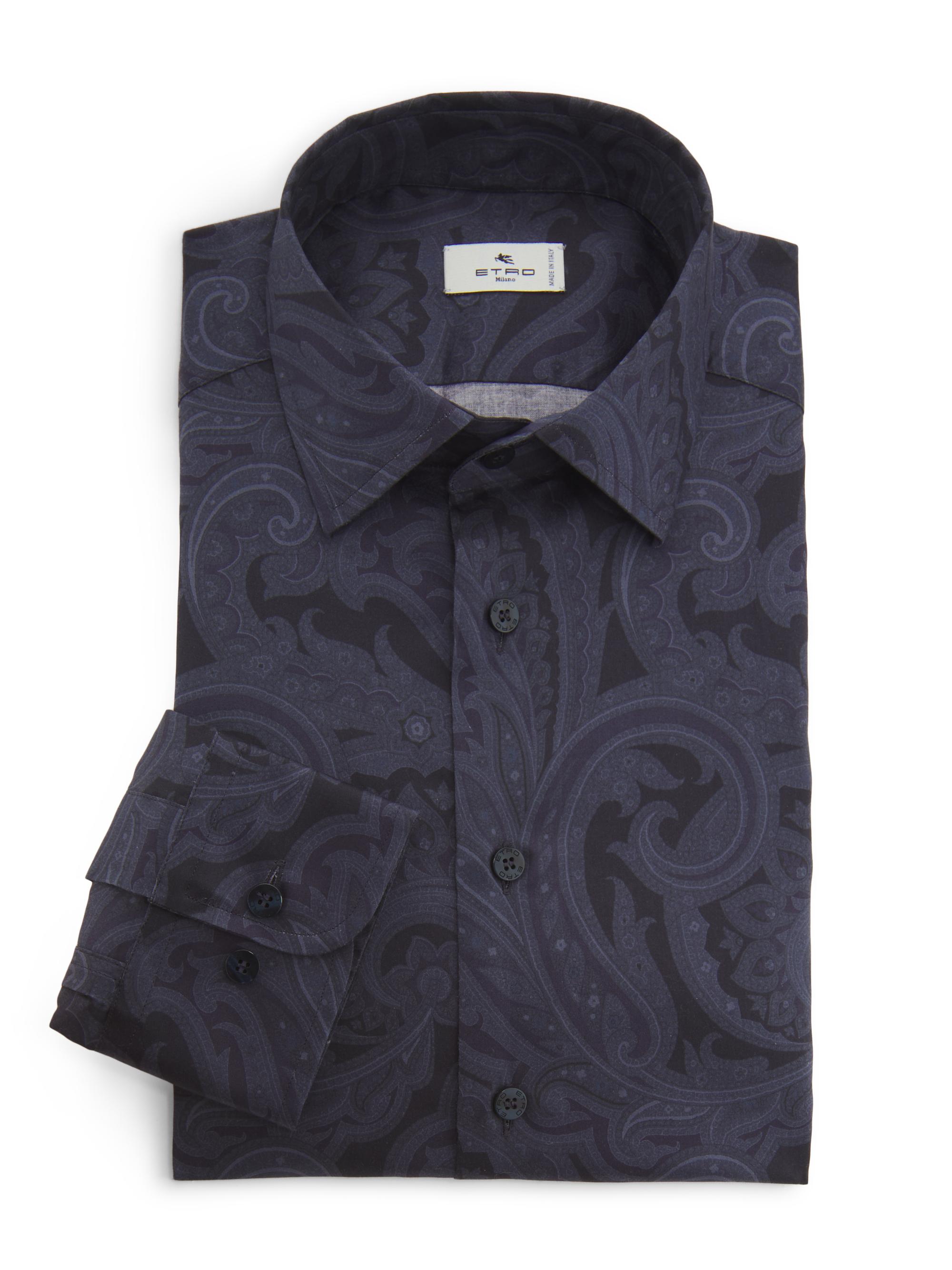 Etro Men's Tonal Paisley Cotton Formal Shirt - Printed Blue Base