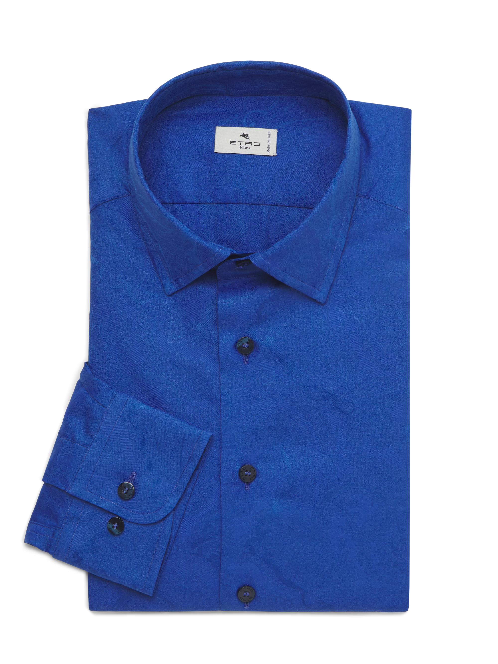 Etro Men's Tonal Paisley Cotton Dress Shirt - Blue