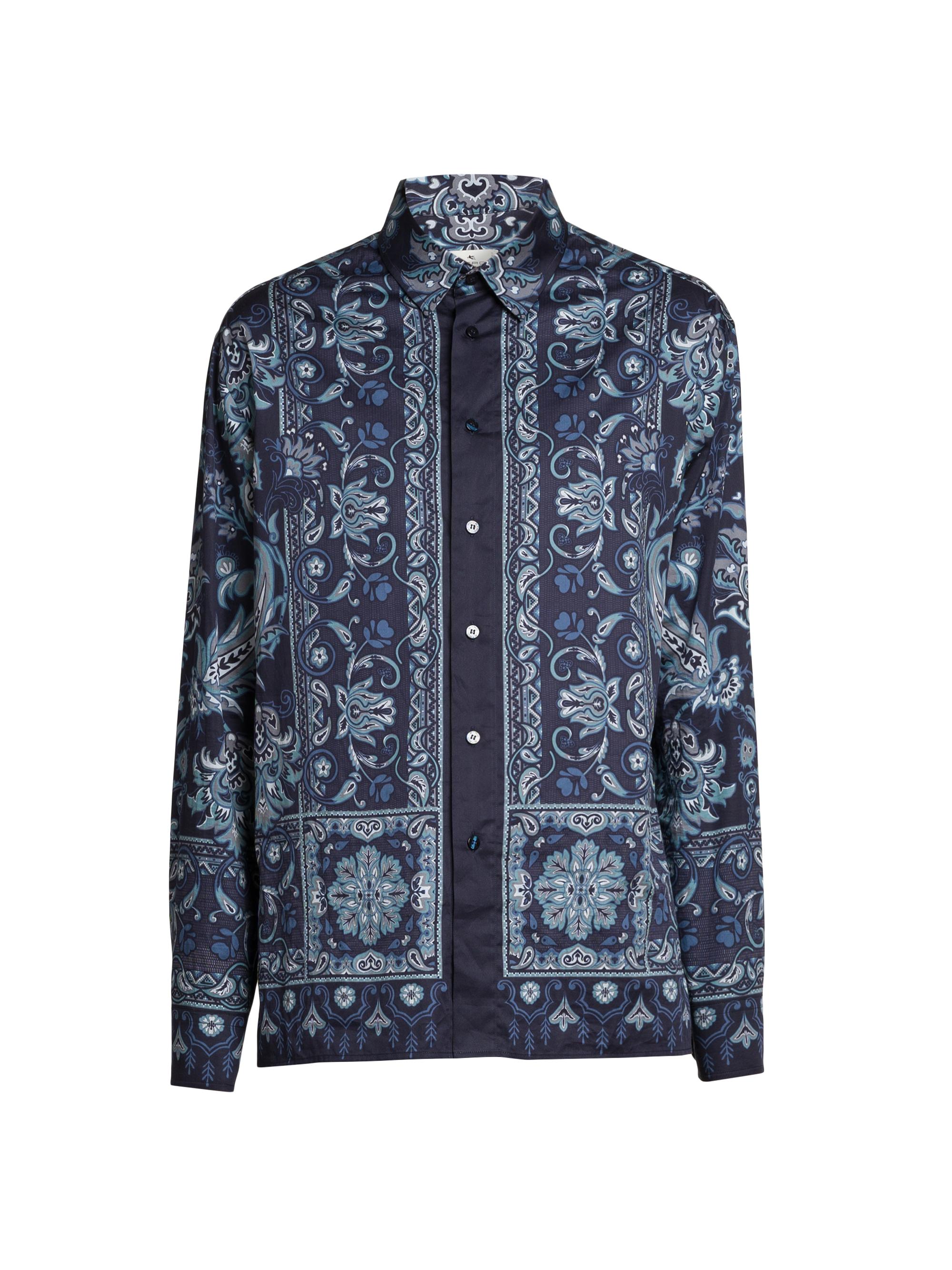 Etro Men's Paisley Cotton Button-Front Shirt - Print On Blue Base