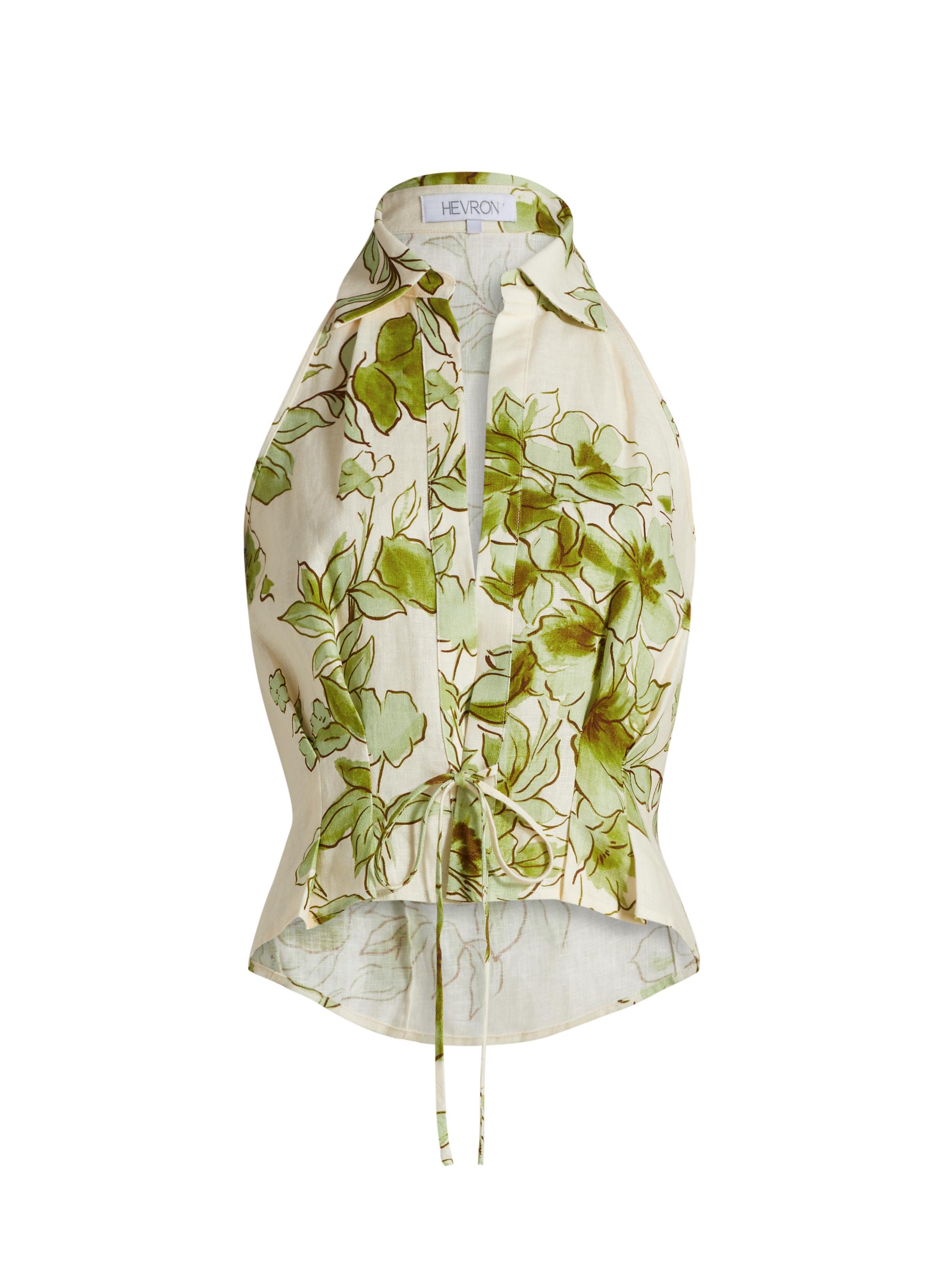Hevron Women's Sloan Floral Linen Top - Green Floral