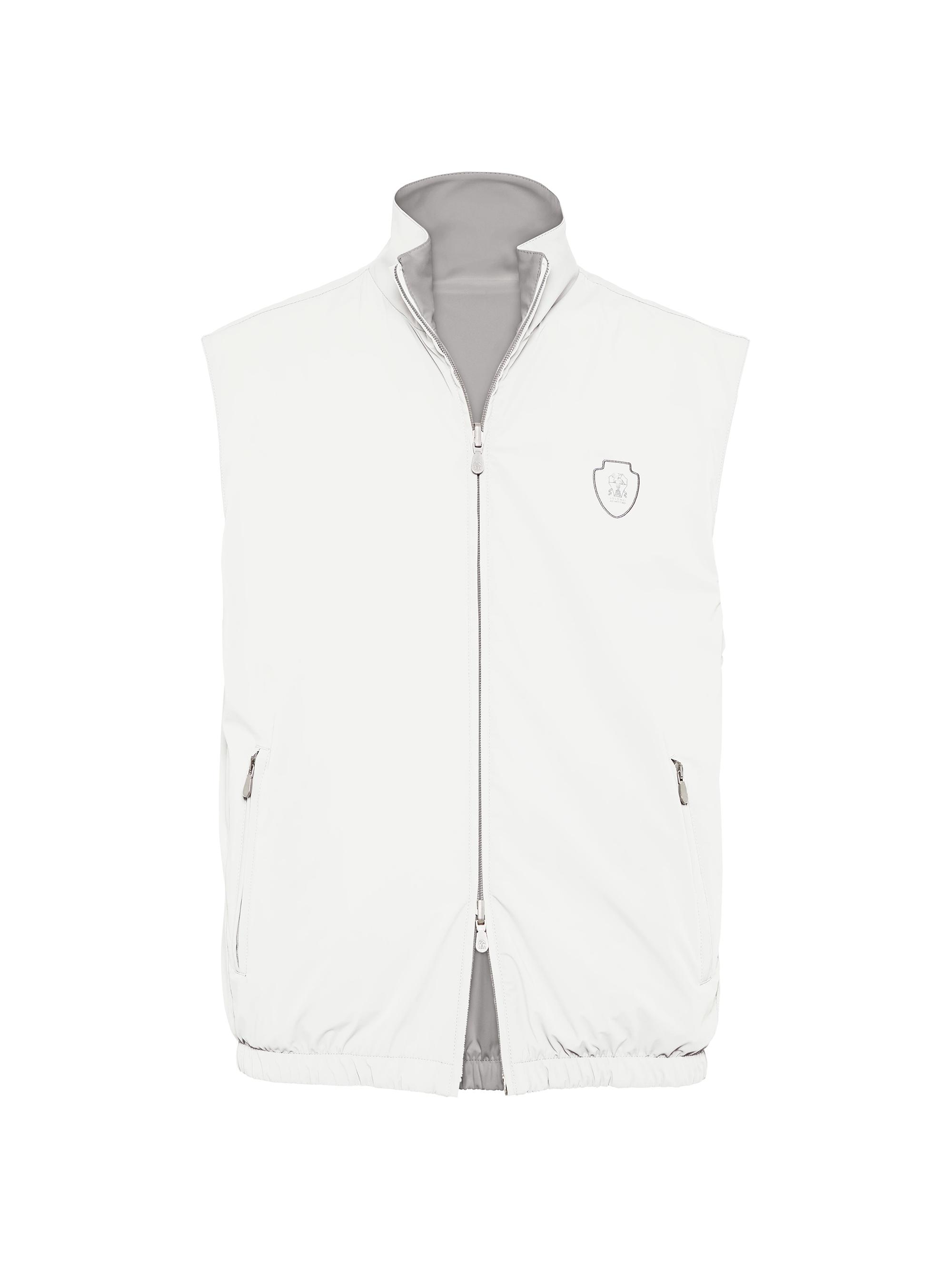 Brunello Cucinelli Men's Bonded Nylon Reversible Vest with Logo - Off White
