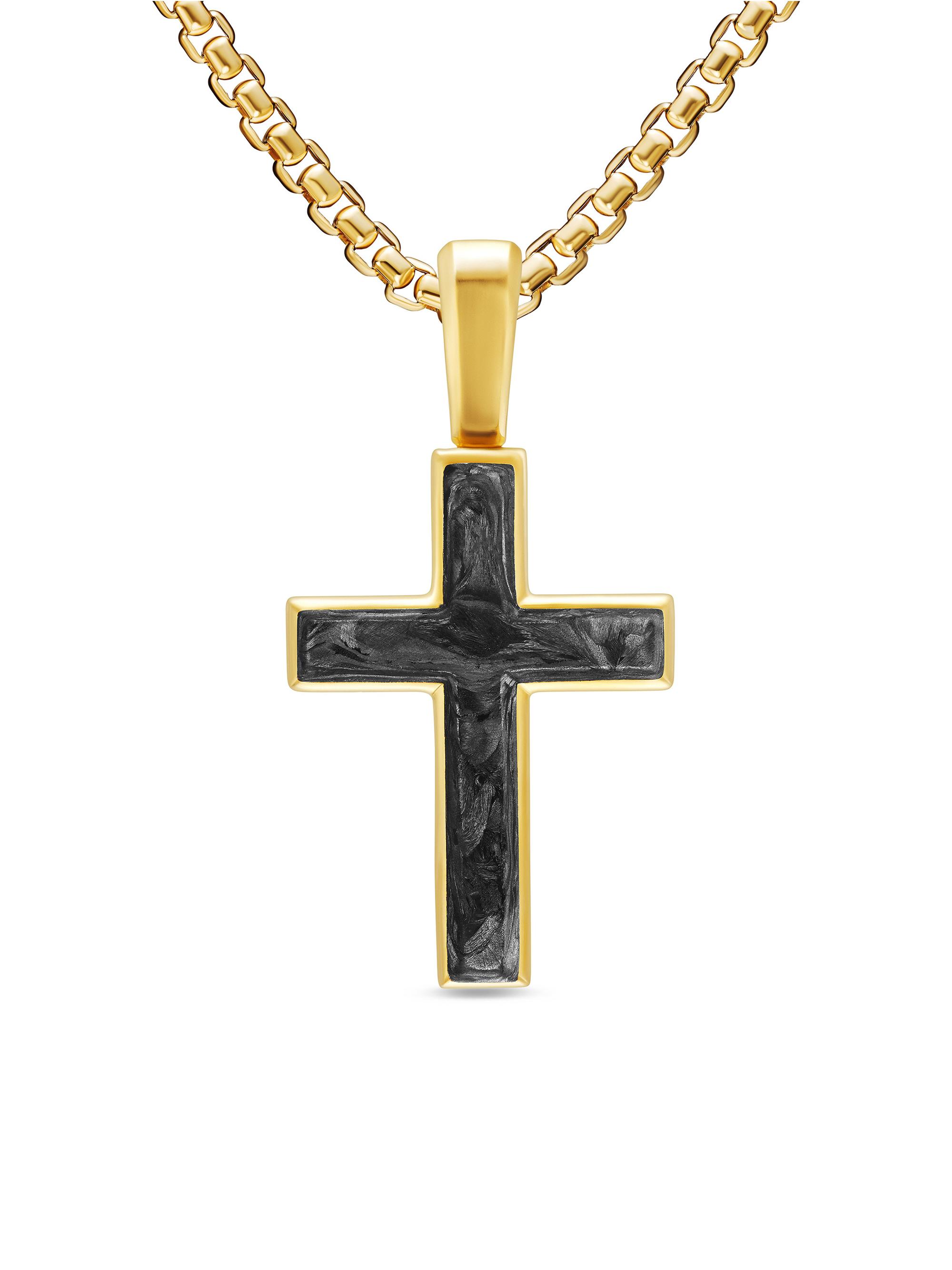 David Yurman Men's Cross Amulet in 18K Yellow Gold with Forged Carbon, 24MM - Forged Carbon