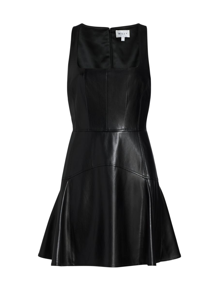 Milly Women's Faux-leather A-line Minidress In Black