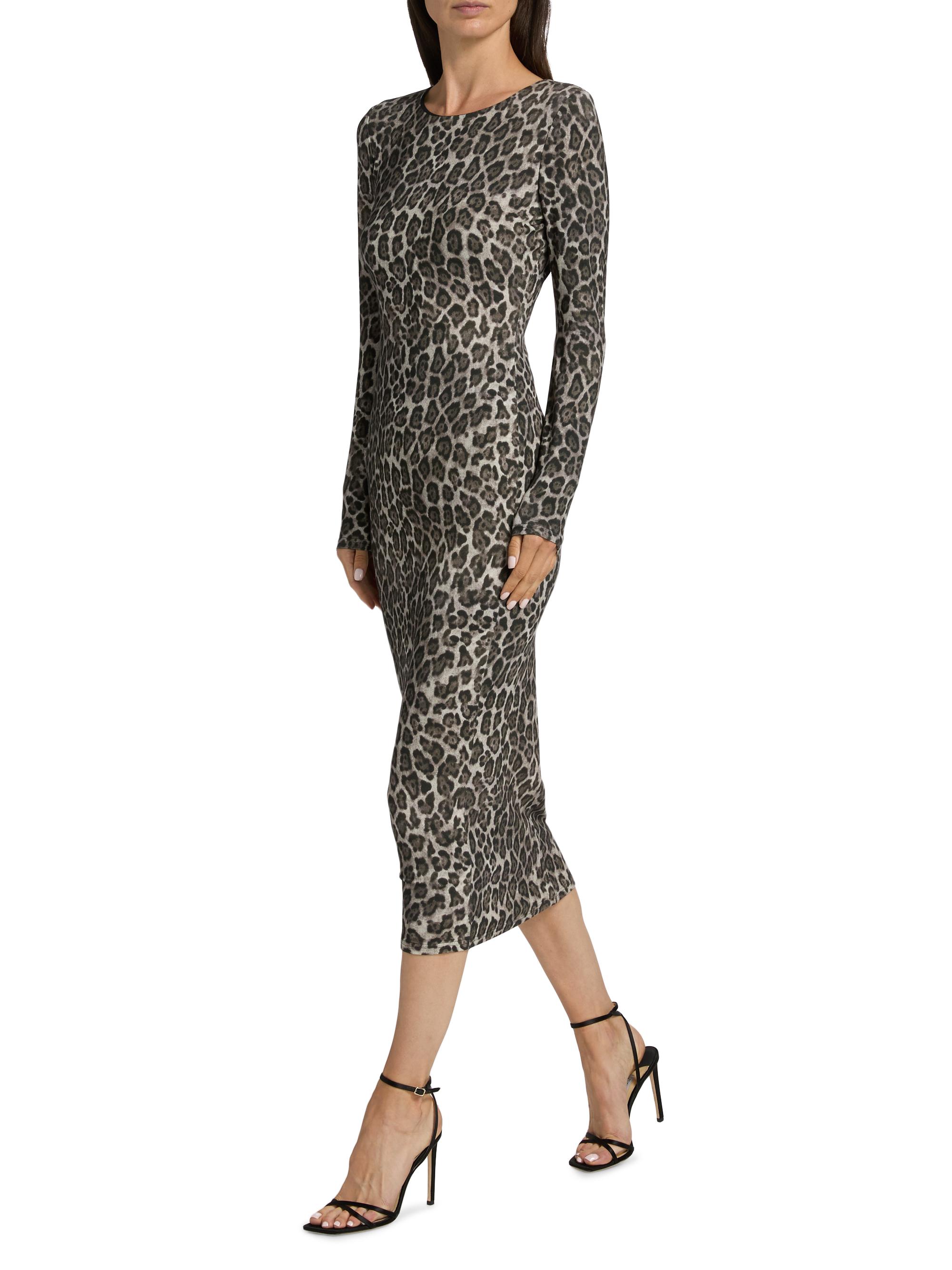 Milly Women's Leopard Print Jersey Midi-Dress - Grey Multi - Size 2