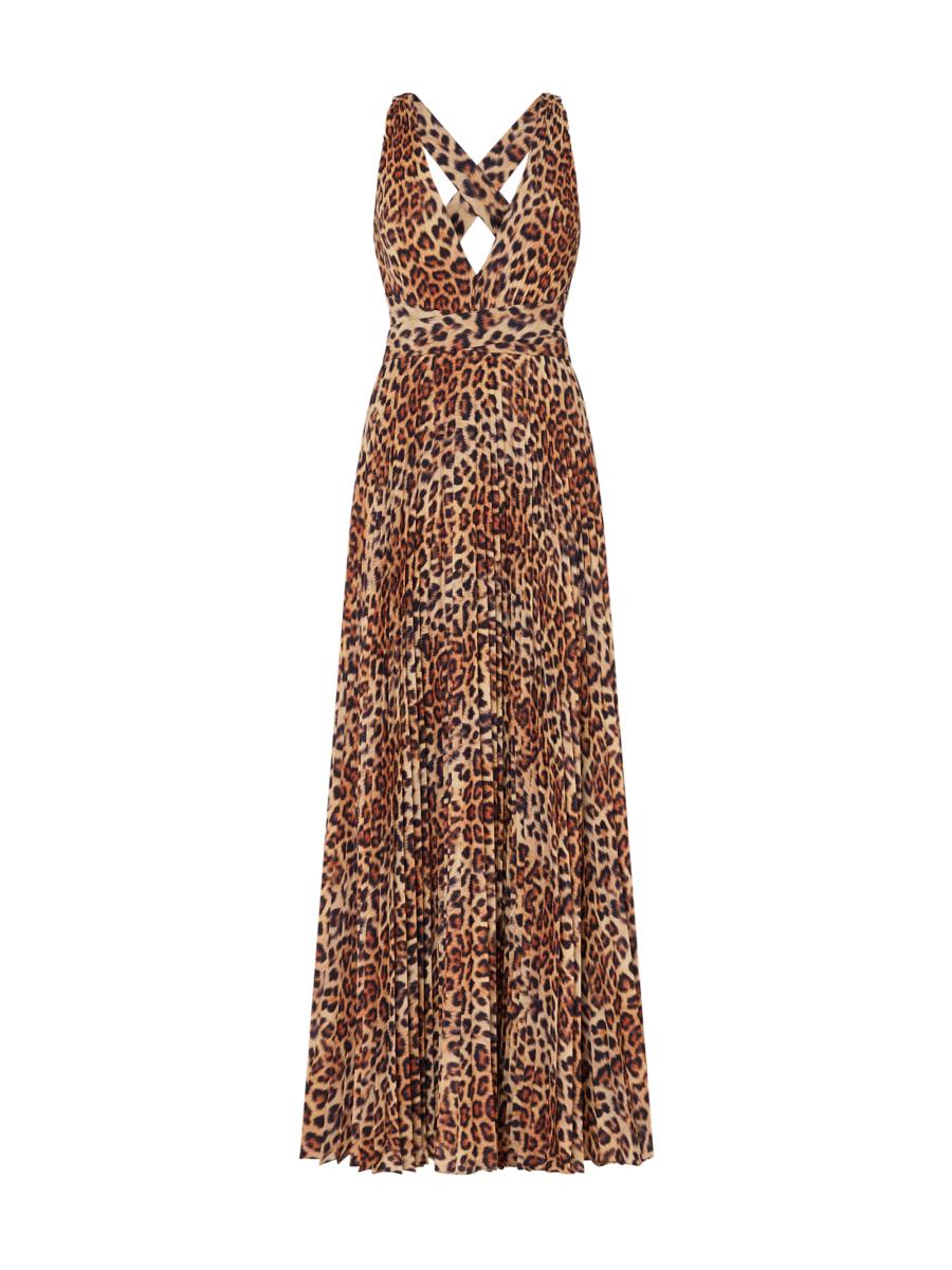 Milly Women's Oria Leopard-print Pleated Maxi Dress In Neutral