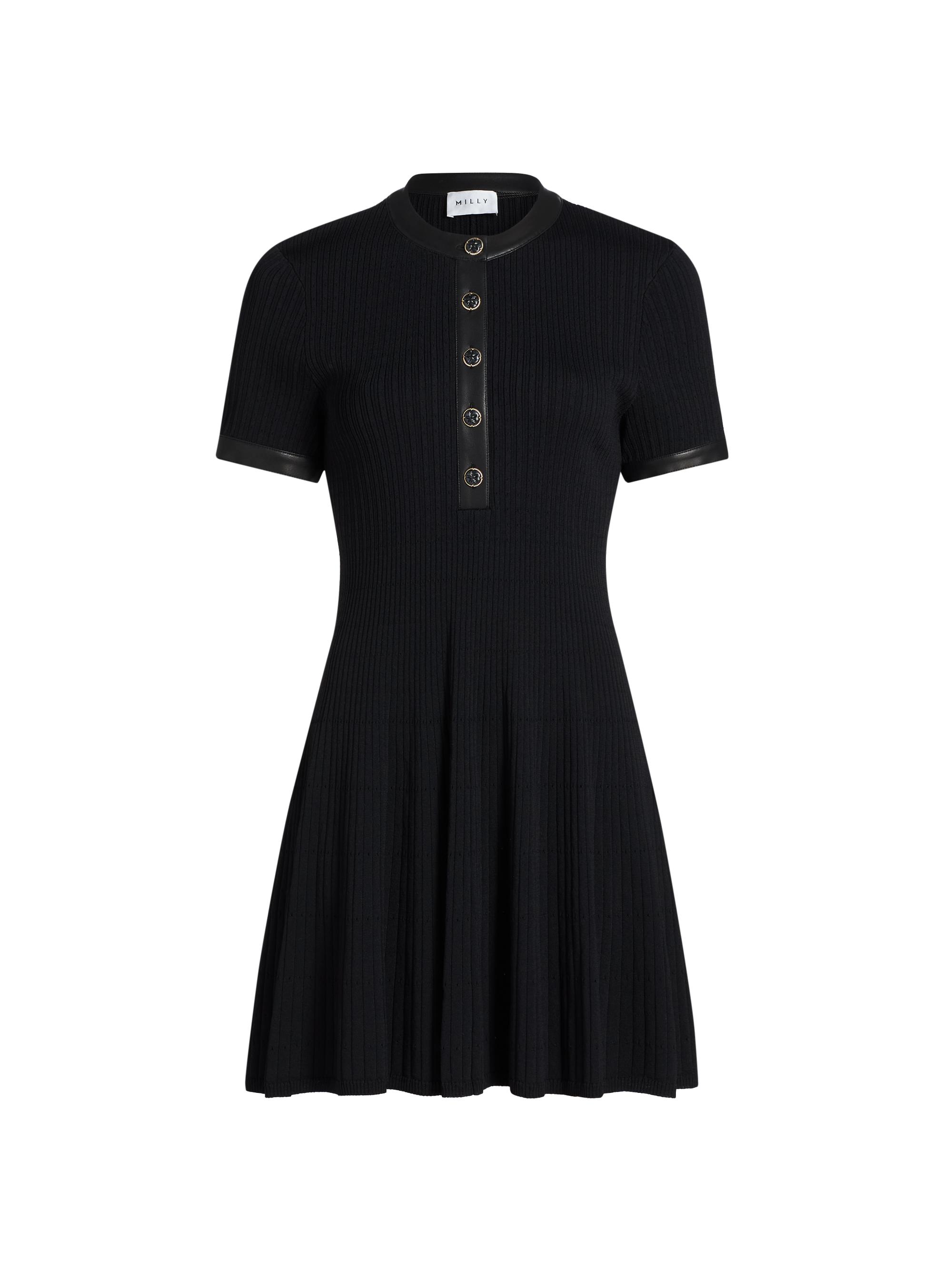 Milly Women's Faux Leather-Trim Henley Minidress - Black