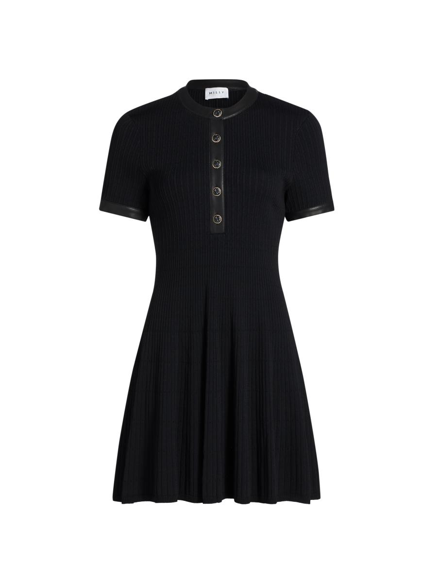 Milly Women's Faux Leather-trim Henley Minidress In Black