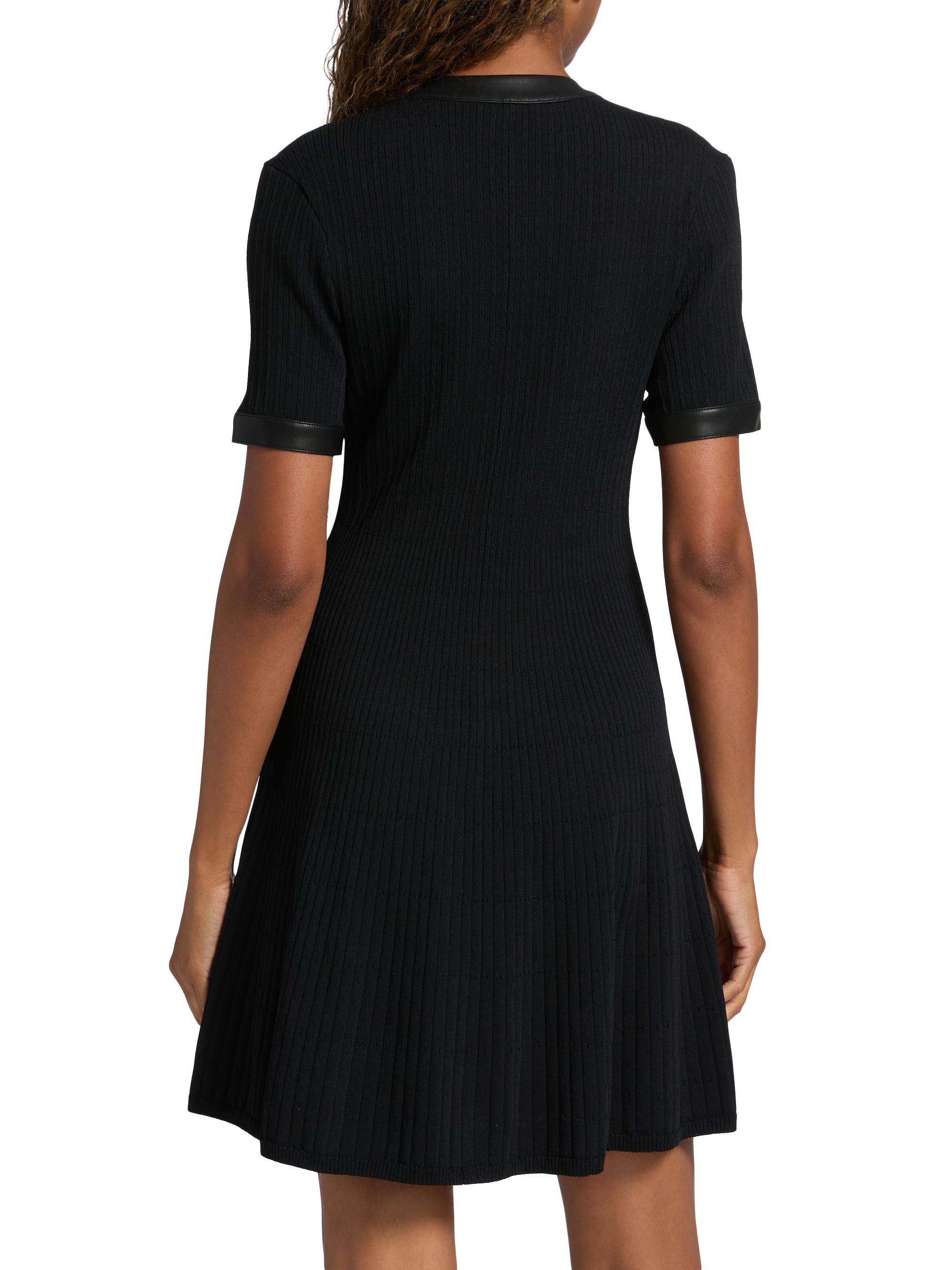 Milly Faux Leather Trim Dress - Black - L
