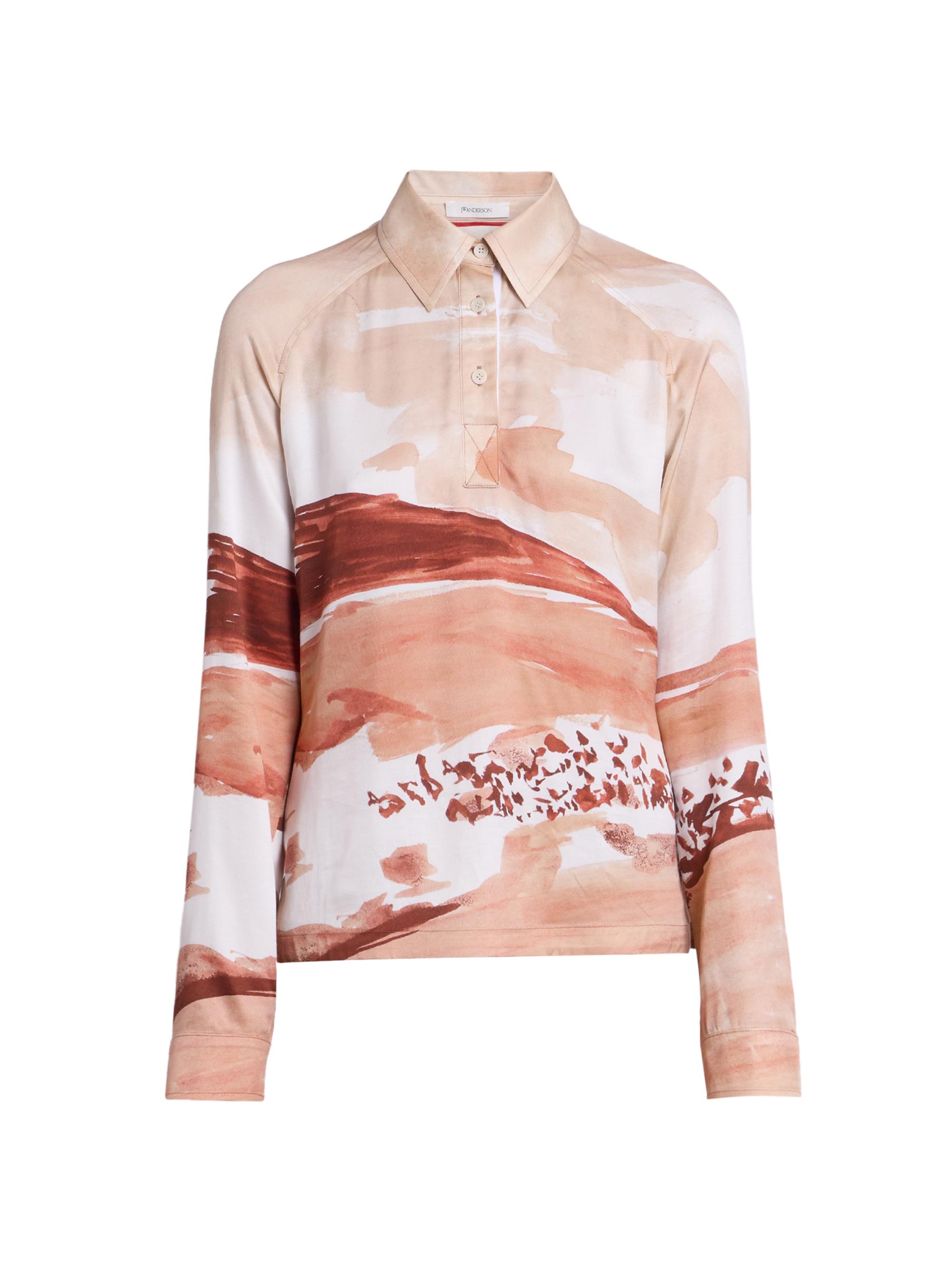 JW Anderson Women's Abstract Print Long-Sleeve Polo Top - Red White