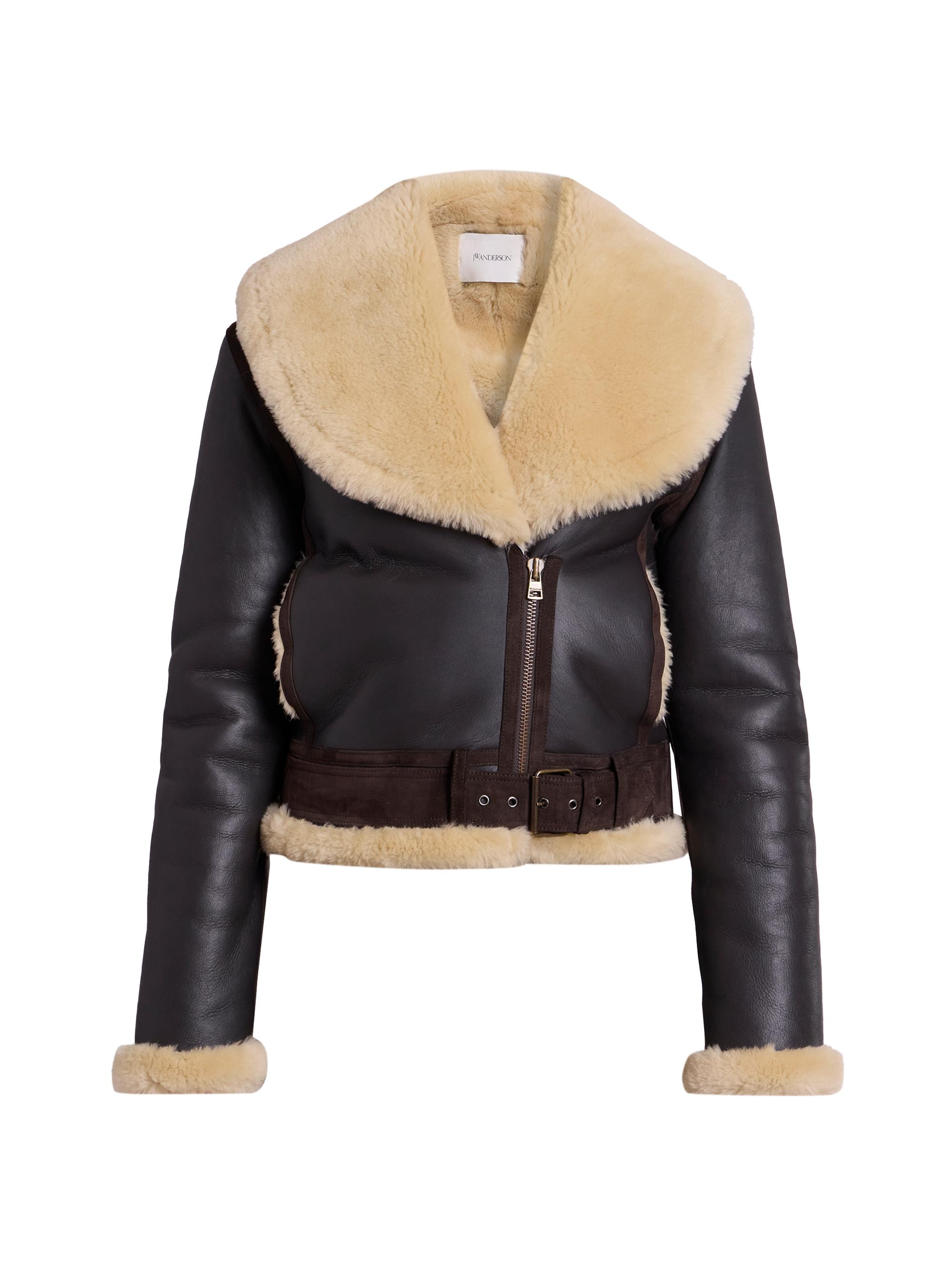 JW Anderson Women's Shearling-Trimmed Leather Aviator Jacket - Dark Brown