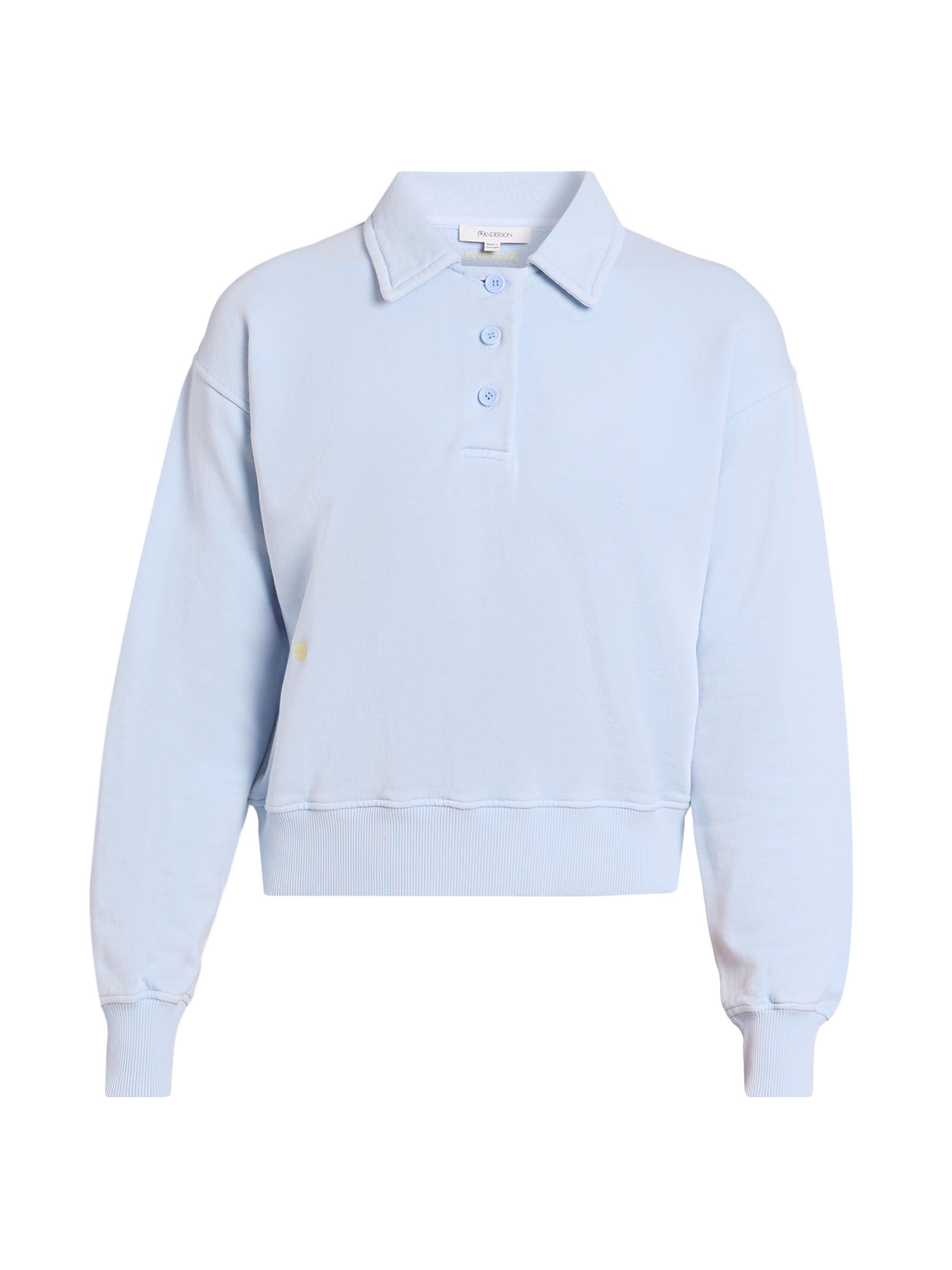 JW Anderson Women's Cotton-Jersey Polo Sweatshirt - Sky Blue