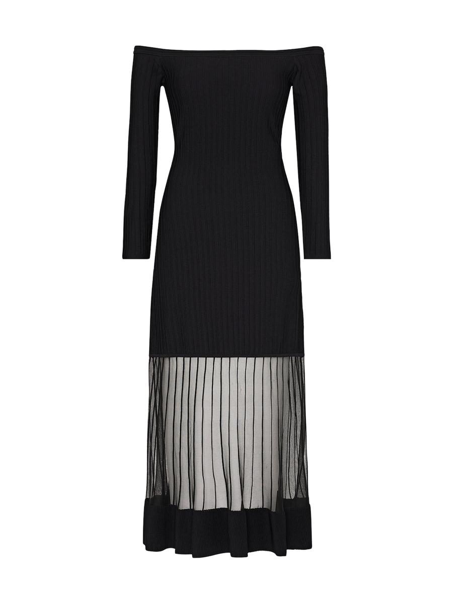 Milly Women's Ots Sheer Knit Off-shoulder Midi-dress In Black