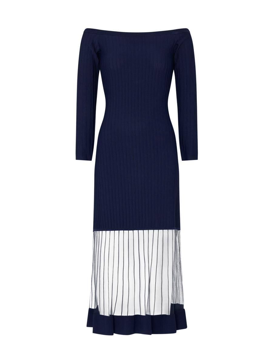 Milly Women's Ots Sheer Knit Off-shoulder Midi-dress In Blue