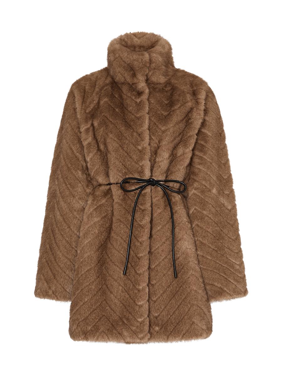 Milly Women's Dayna Chevron Faux-fur Coat In Brown