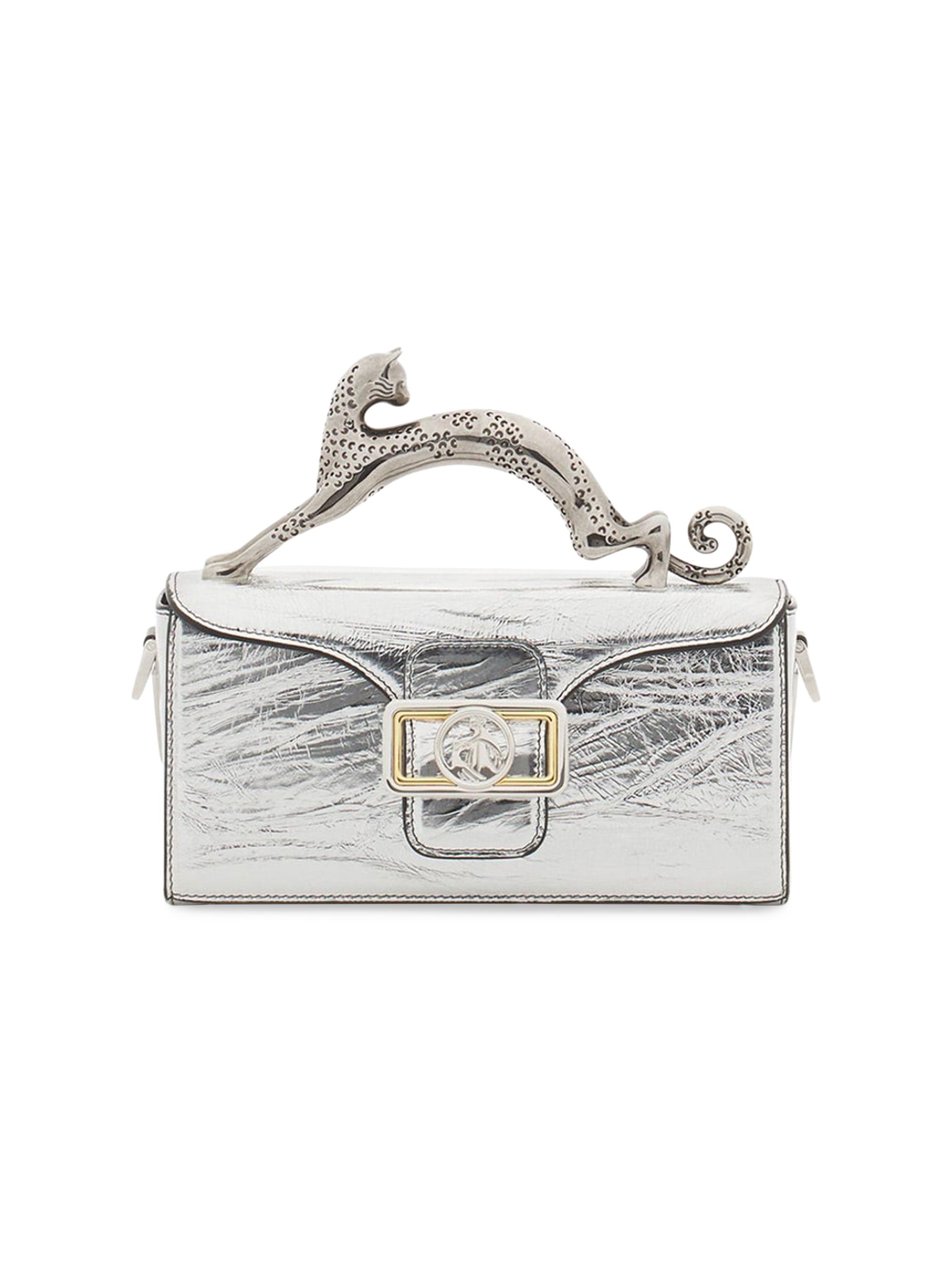 Lanvin Women's Nano Pencil Cat Metallic Leather Top Handle Bag - Silver