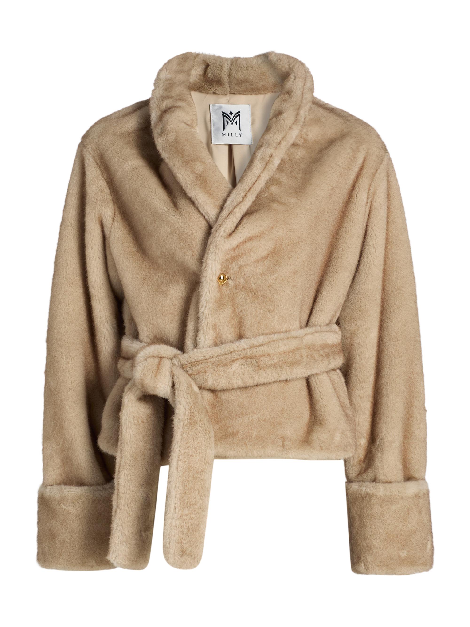 Faux-Fur Shawl Belted Jacket