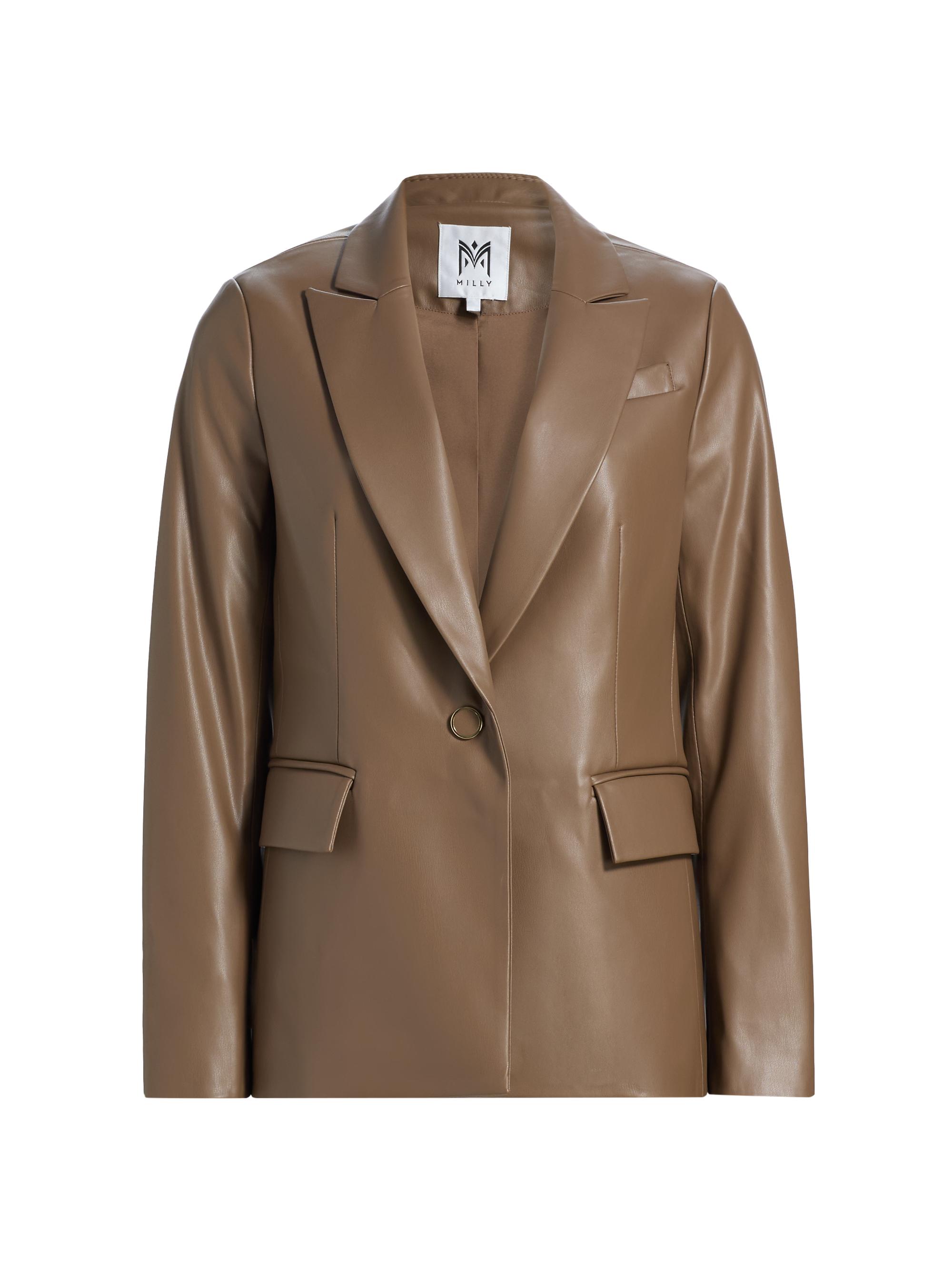 Milly Women's Avery Faux Leather Blazer - Mocha