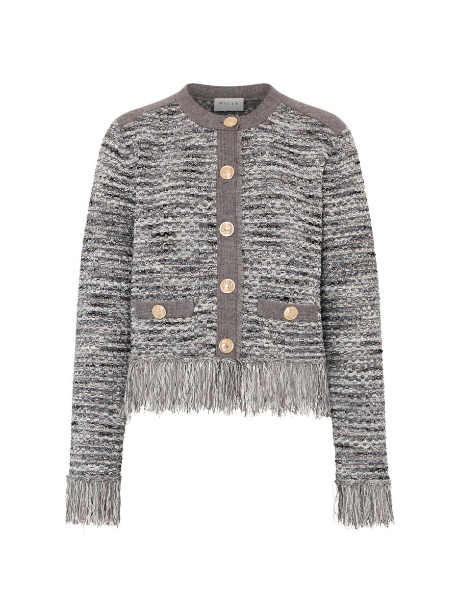 Milly Women's Kaia Textured Fringe Cardigan Jacket In Gray