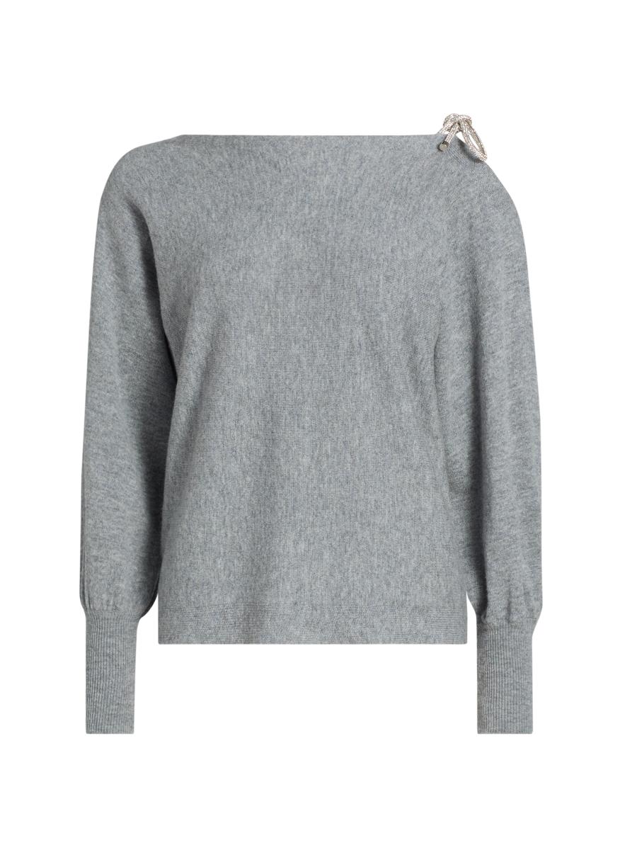 Milly Women's Ida Ots Embellished-tie Sweater In Gray