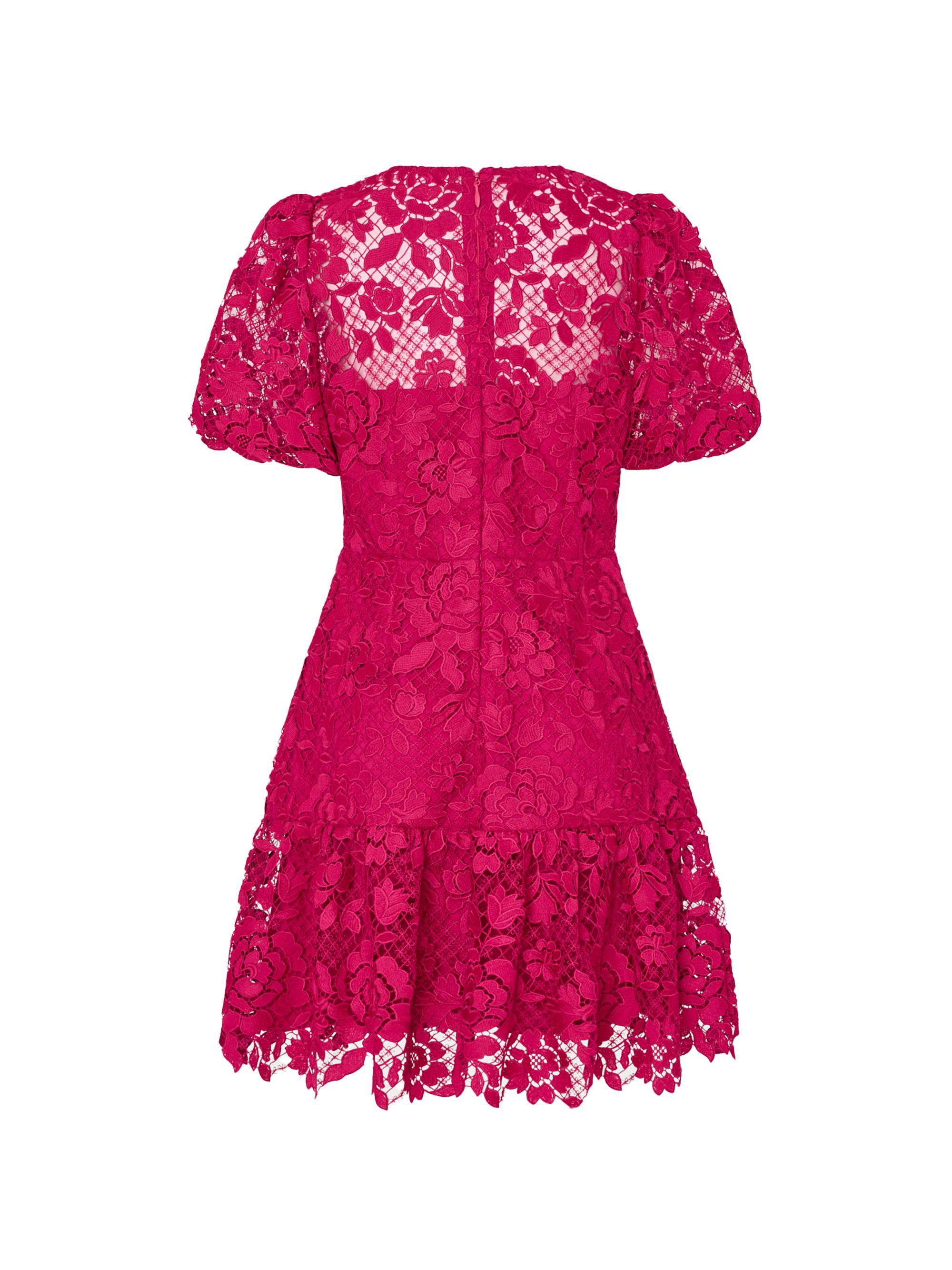 Milly Yasmin Floral Lace Fit & Flare Minidress - Raspberry | V...