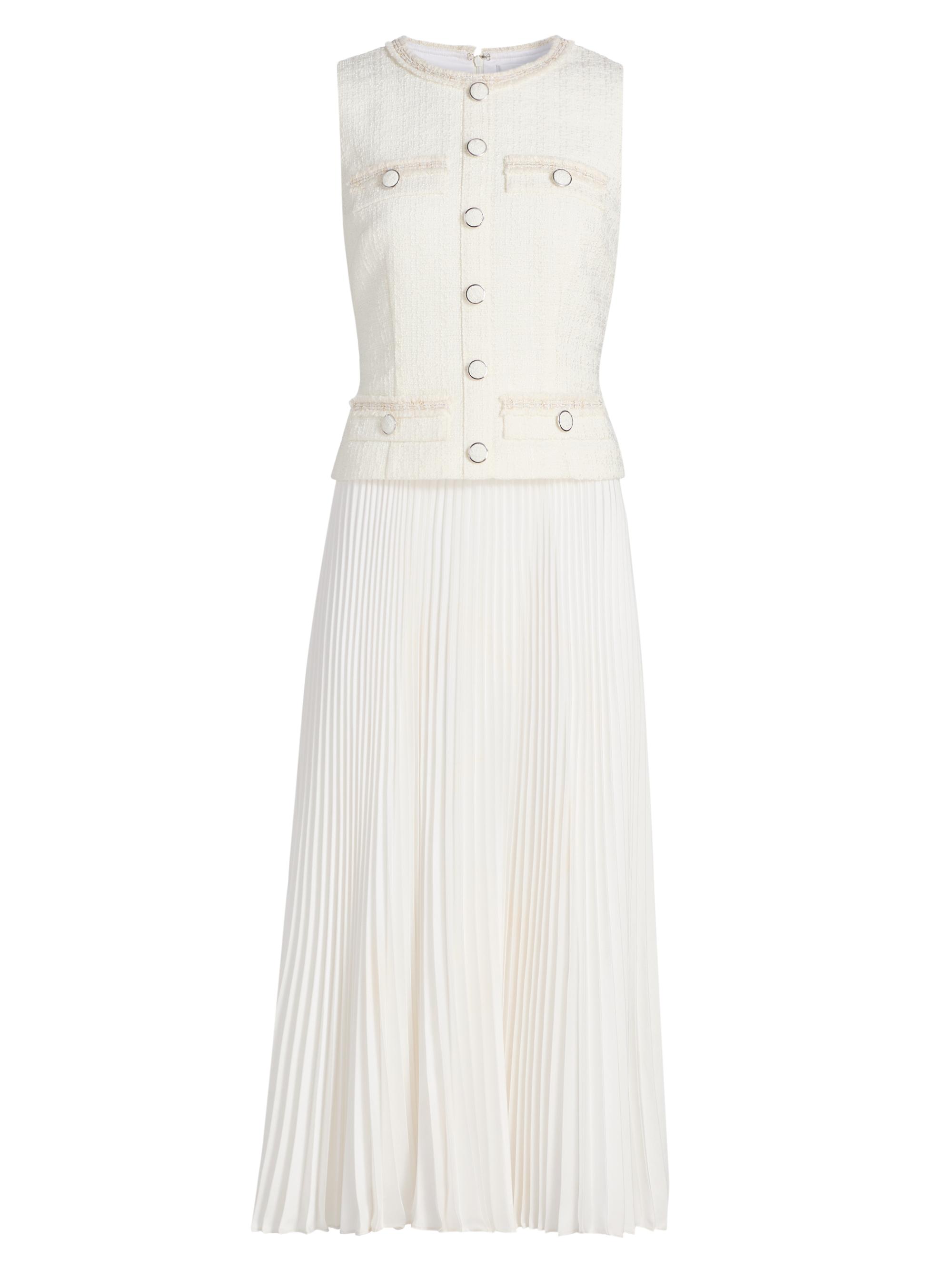 Milly Women's Bouclé Mixed-Media Midi-Dress - Ecru