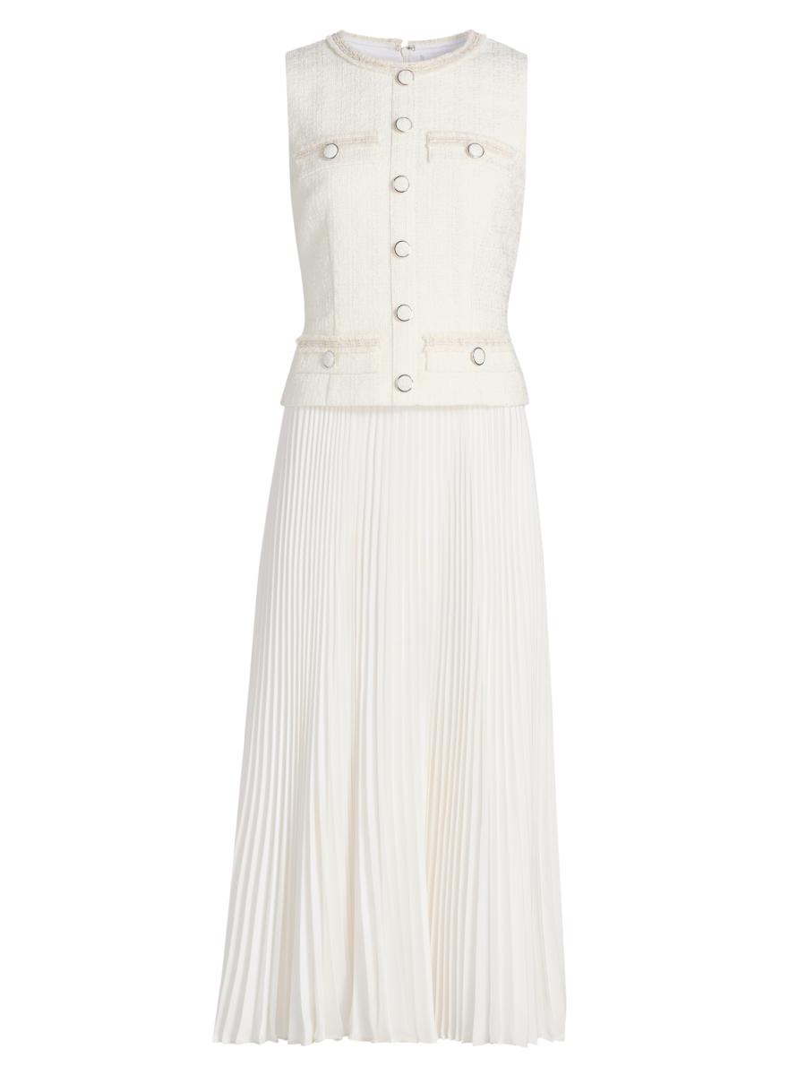 Milly Women's Bouclé Mixed-media Midi-dress In Sand