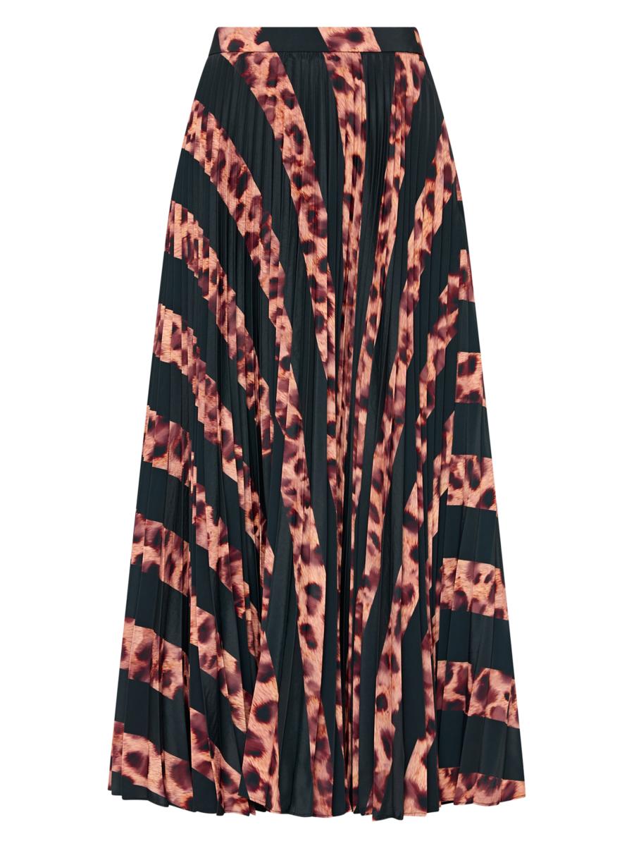 Milly Women's Otha Striped Leopard Pleated Midi-skirt In Multi