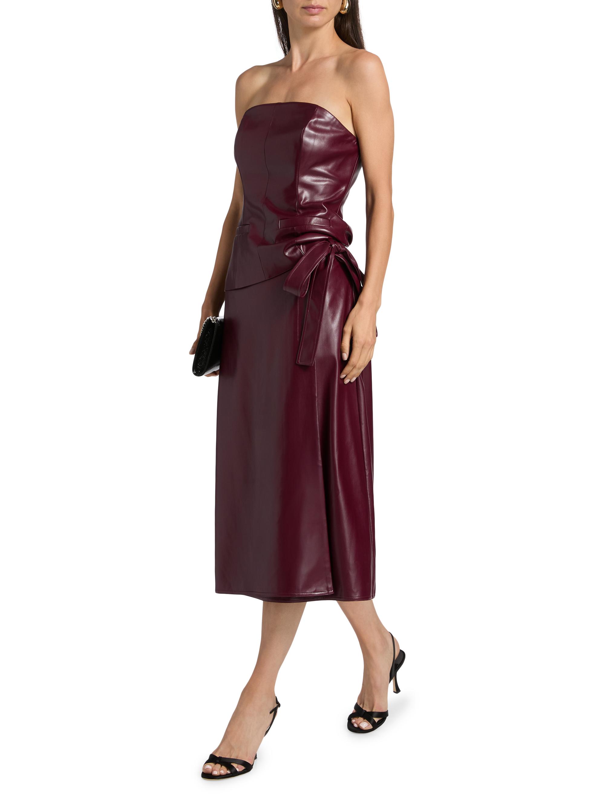 Vegan Leather Bow Midi Skirt in Deep Burgundy | MILLY
