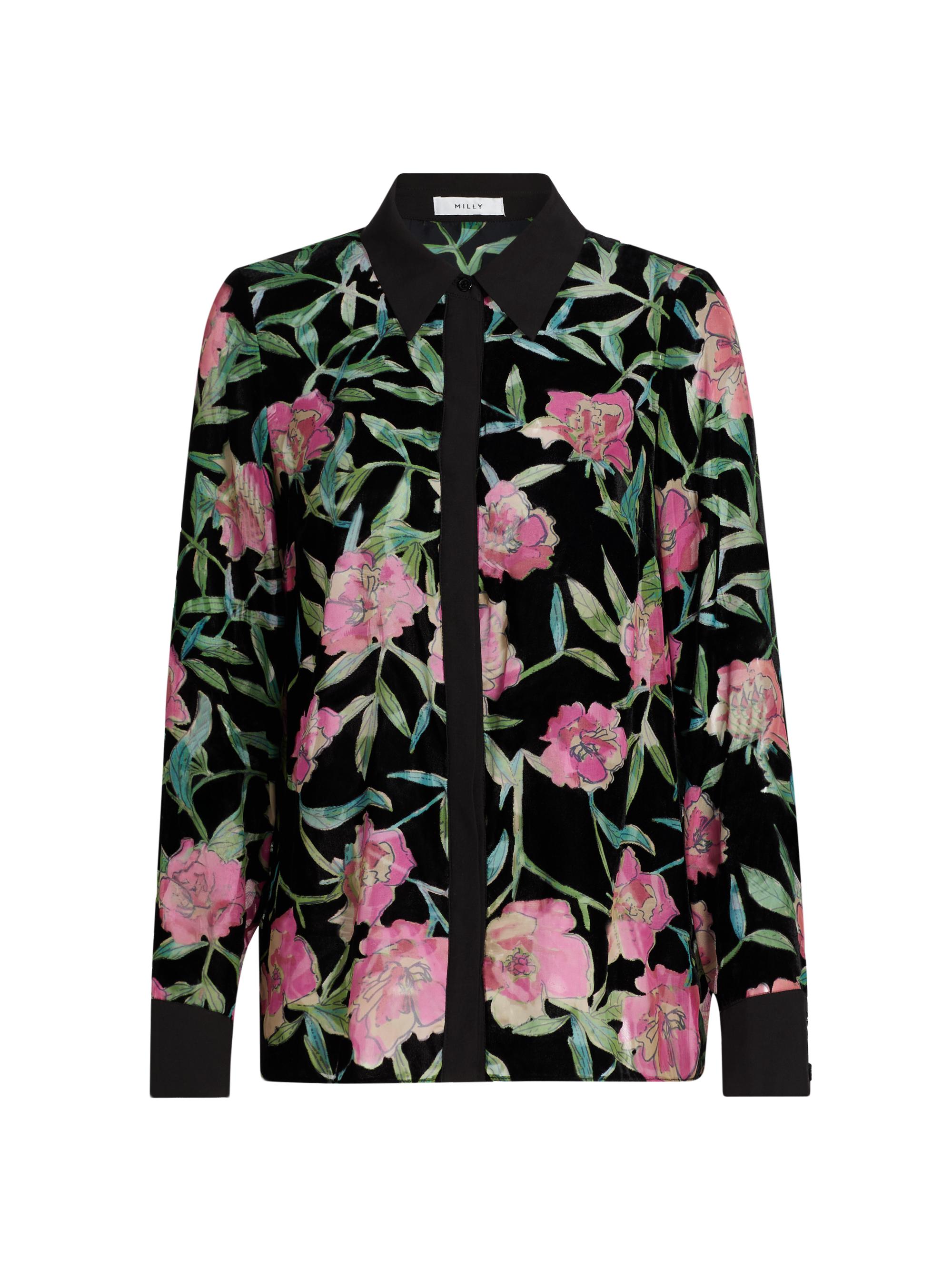 Milly Women's Floral Burnout Velvet Top - Black Pink