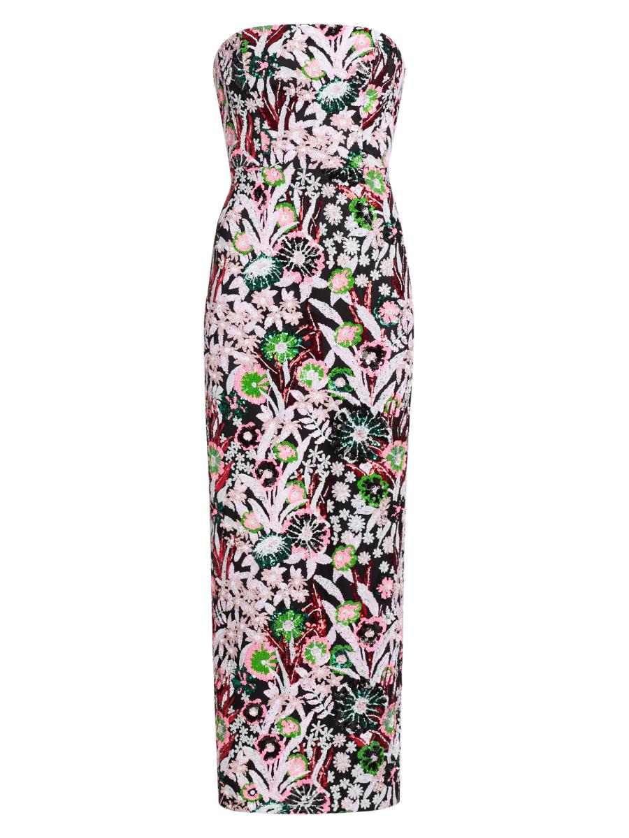 Milly Women's Orion Pink Wildflower Sequined Strapless Gown