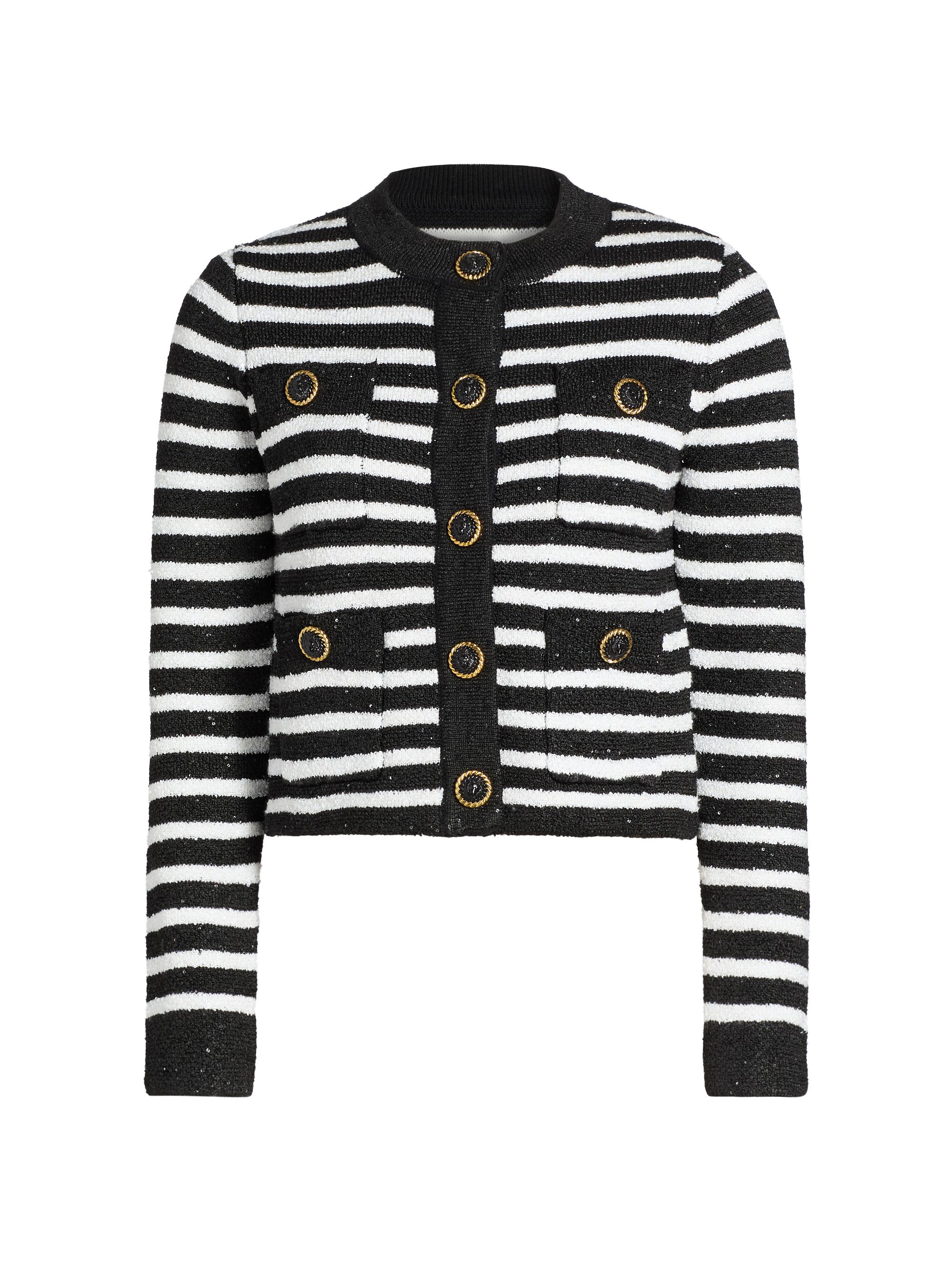 Milly Women's Striped Sequined Cardigan Jacket - Black Ecru