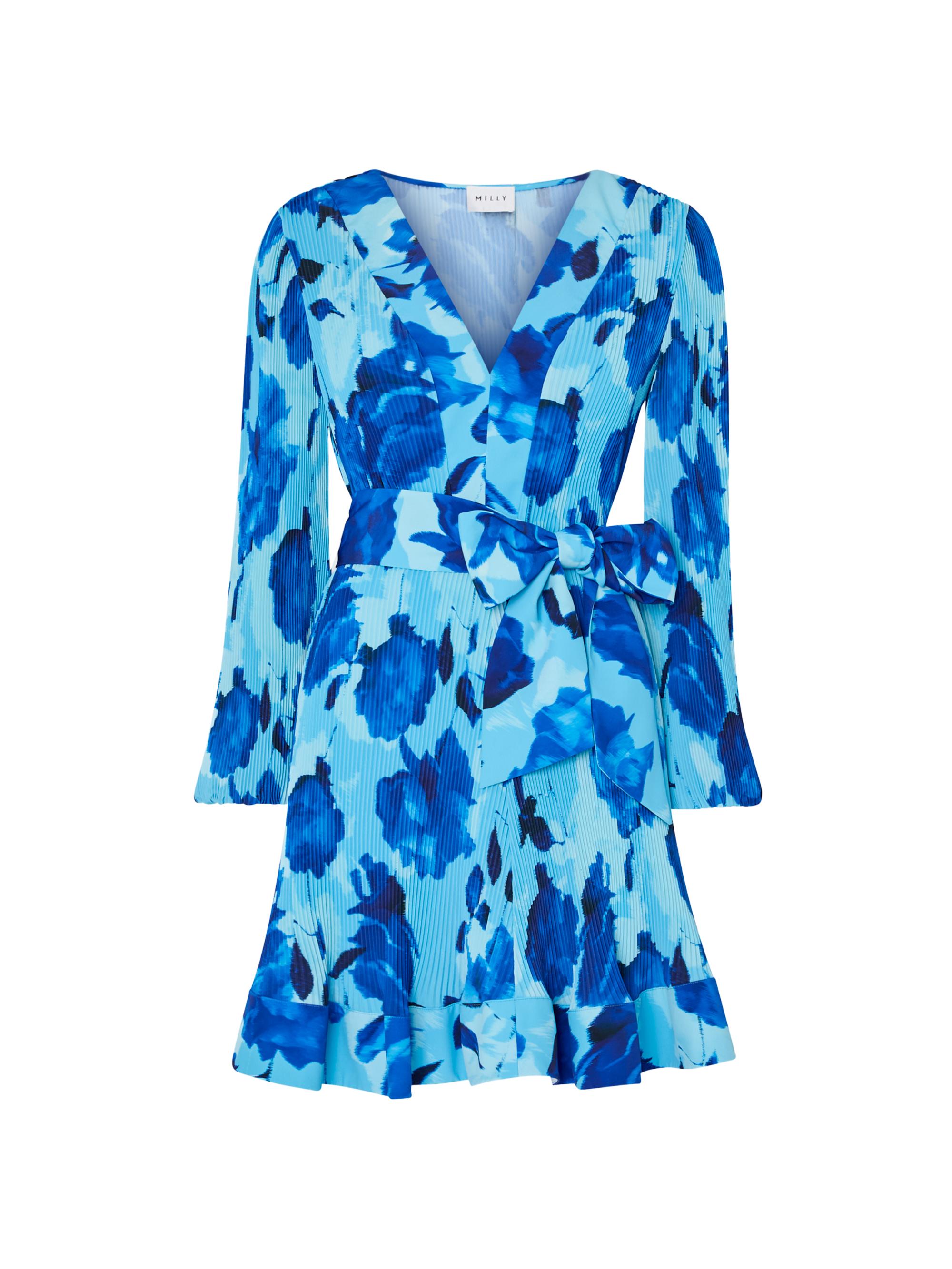 milly liv long sleeve v neck pleated belted mini dress Milly Liv Long-Sleeve V-Neck Pleated Belted Mini Dress