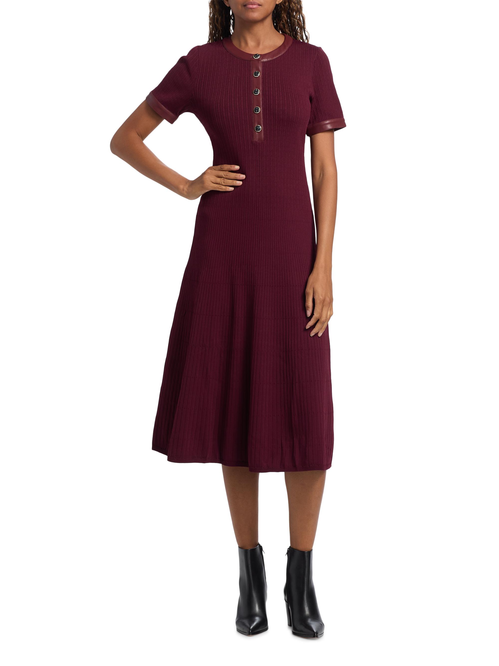 burgundy faux leather midi dress Faux Leather Ruched Sleeves Midi Dress main image 0